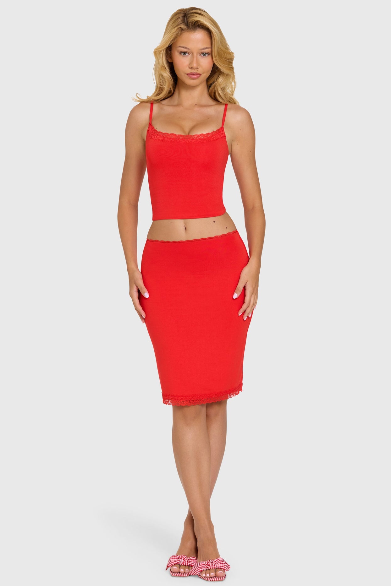Modal Lace-Trim Midi Skirt in Cherry - 4