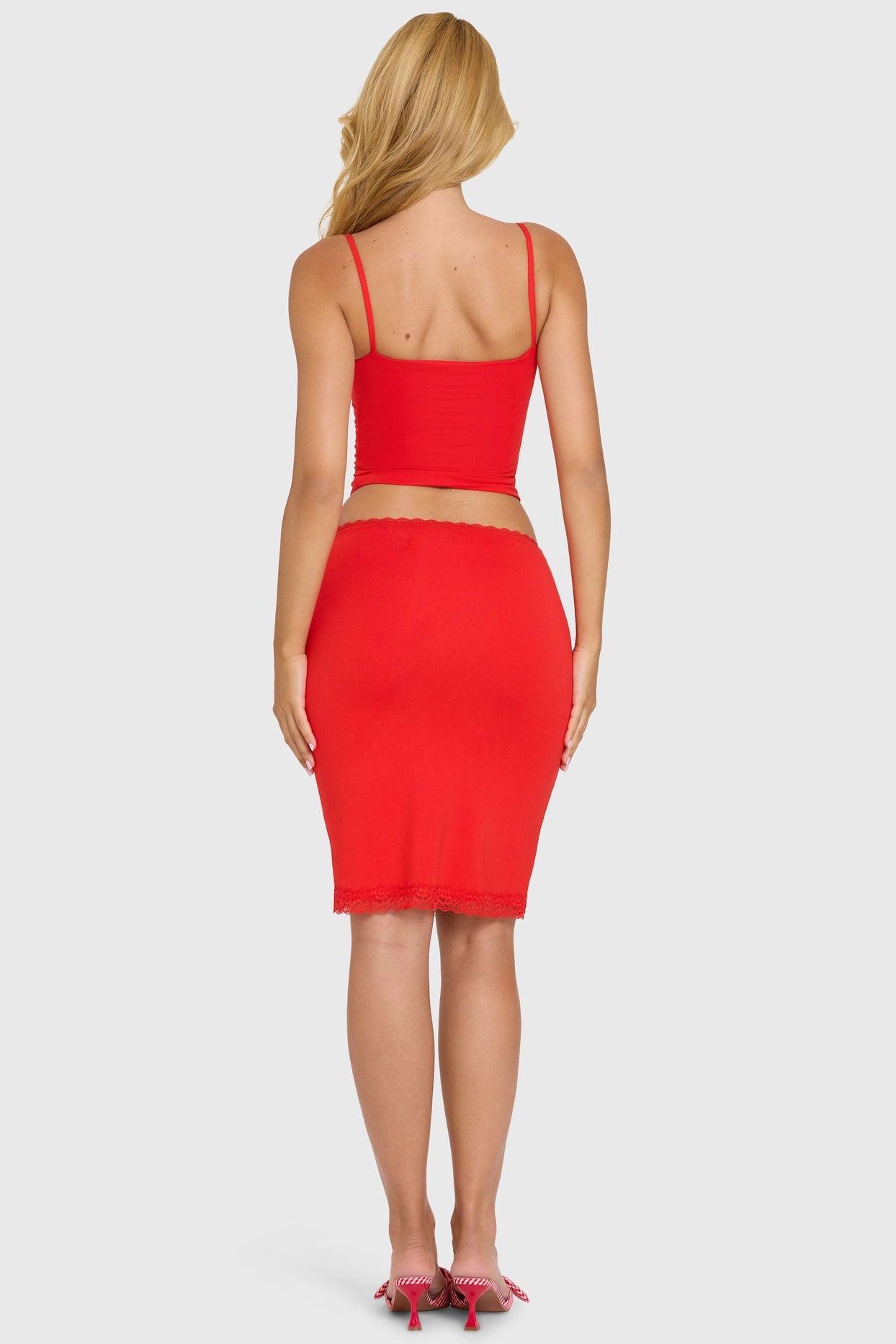 Modal Lace-Trim Midi Skirt in Cherry - 6