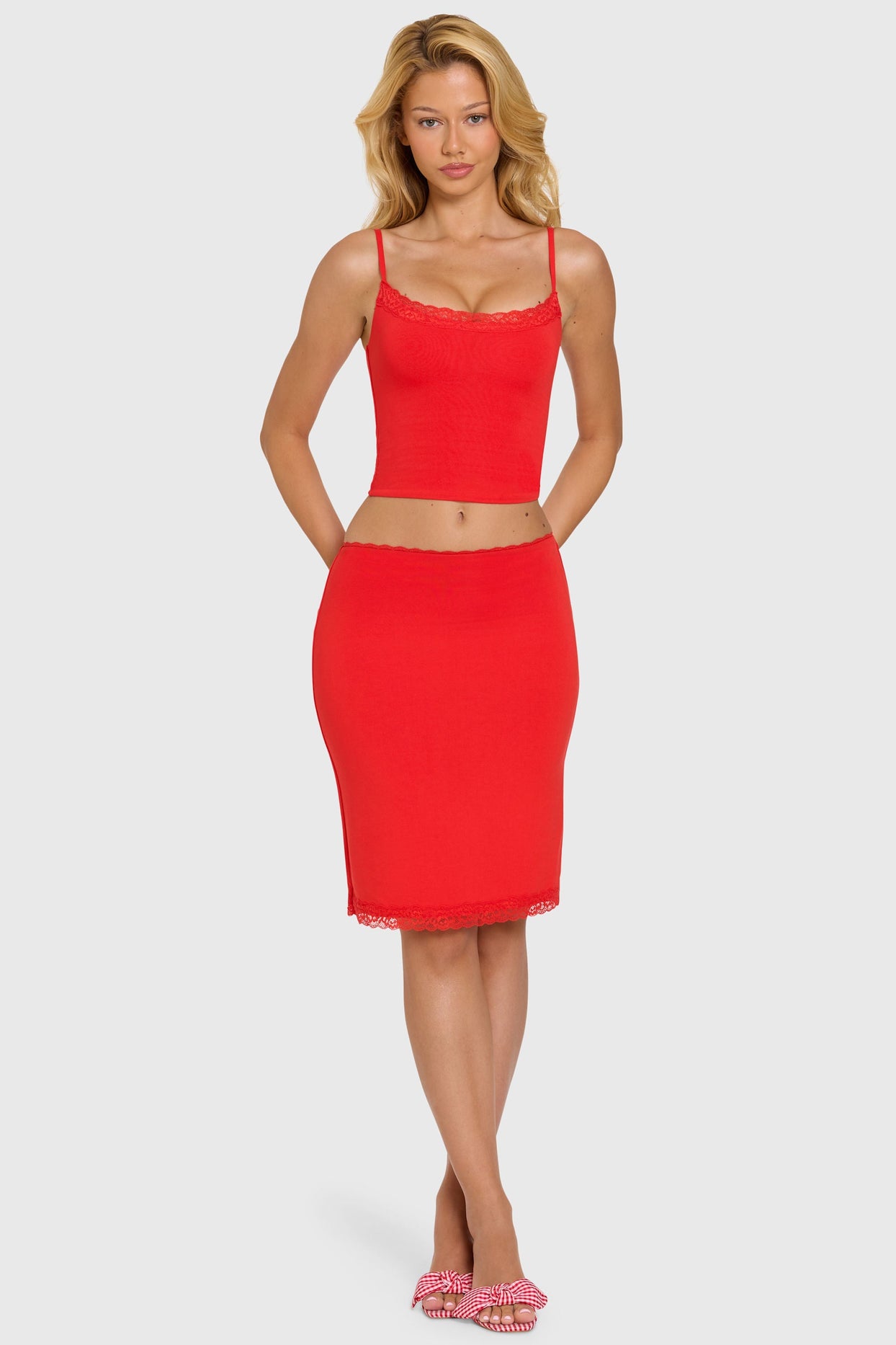 Modal Lace-Trim Midi Skirt in Cherry - 7