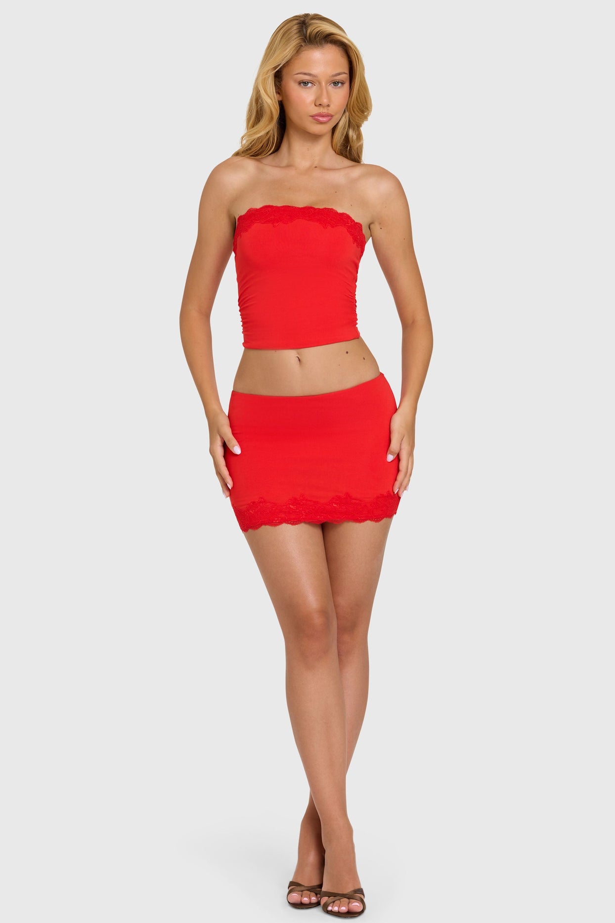 Modal Lace-Trim Skort in Cherry - 6