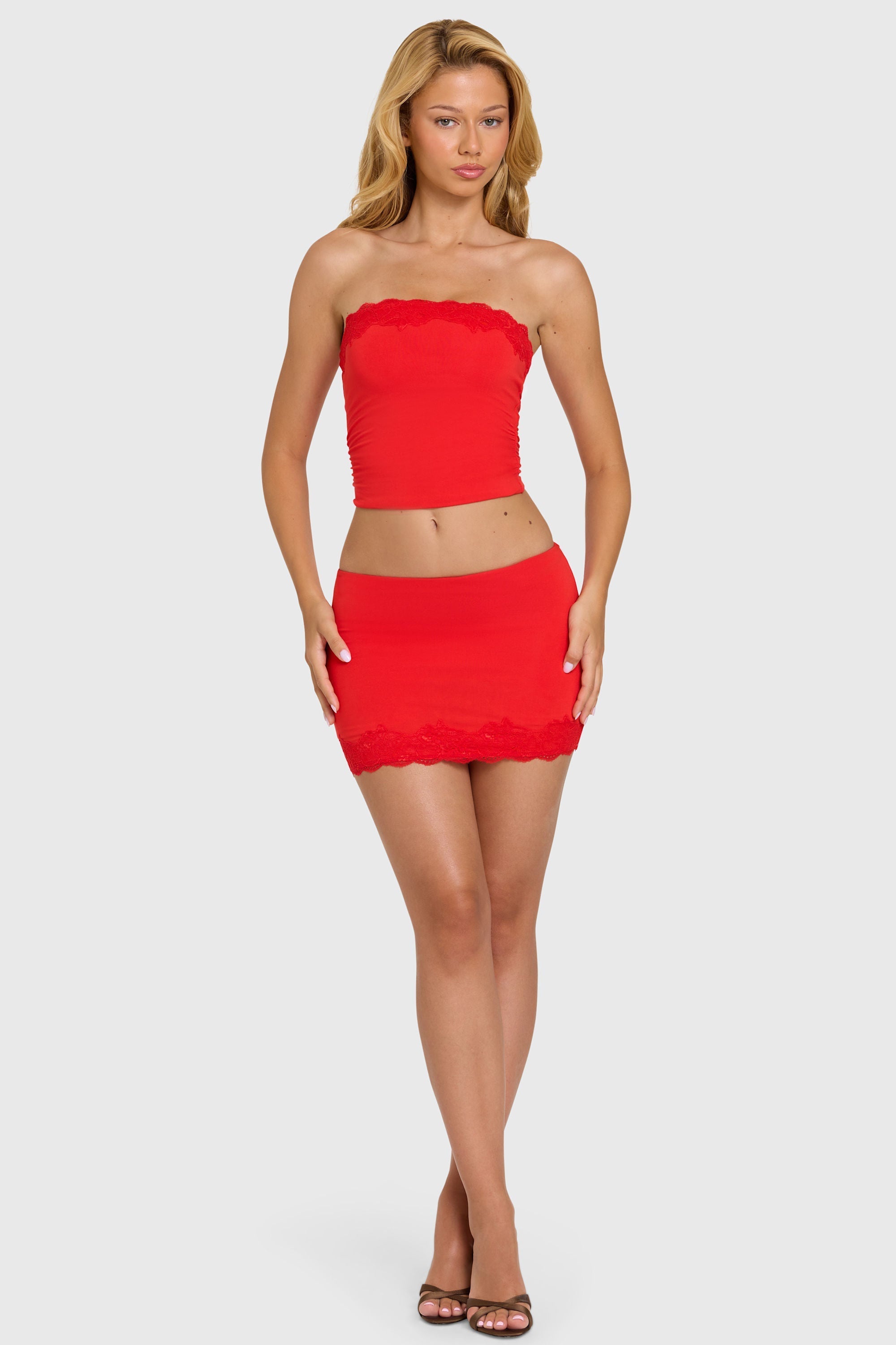 Modal Lace-Trim Skort in Cherry