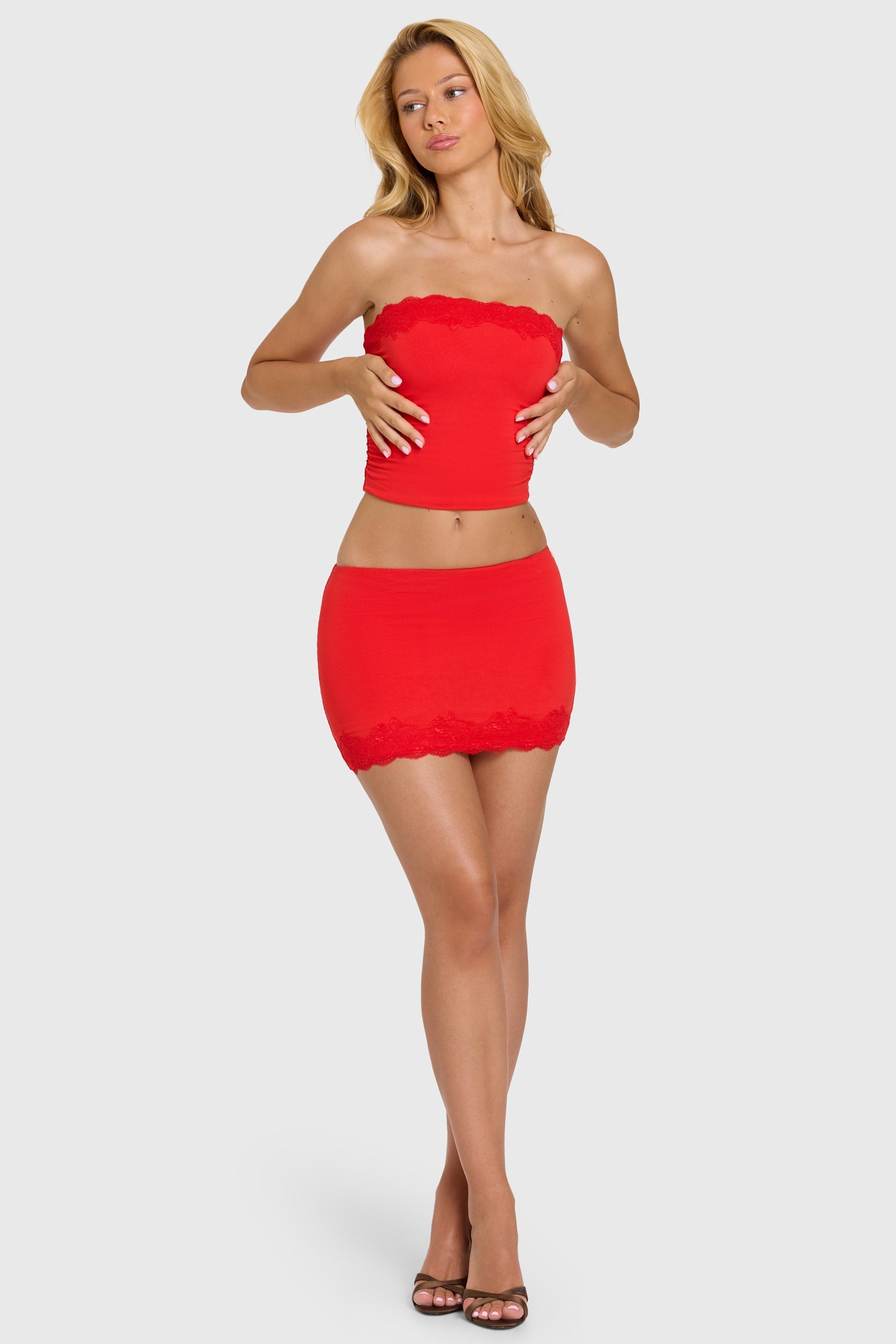 Modal Lace-Trim Skort in Cherry