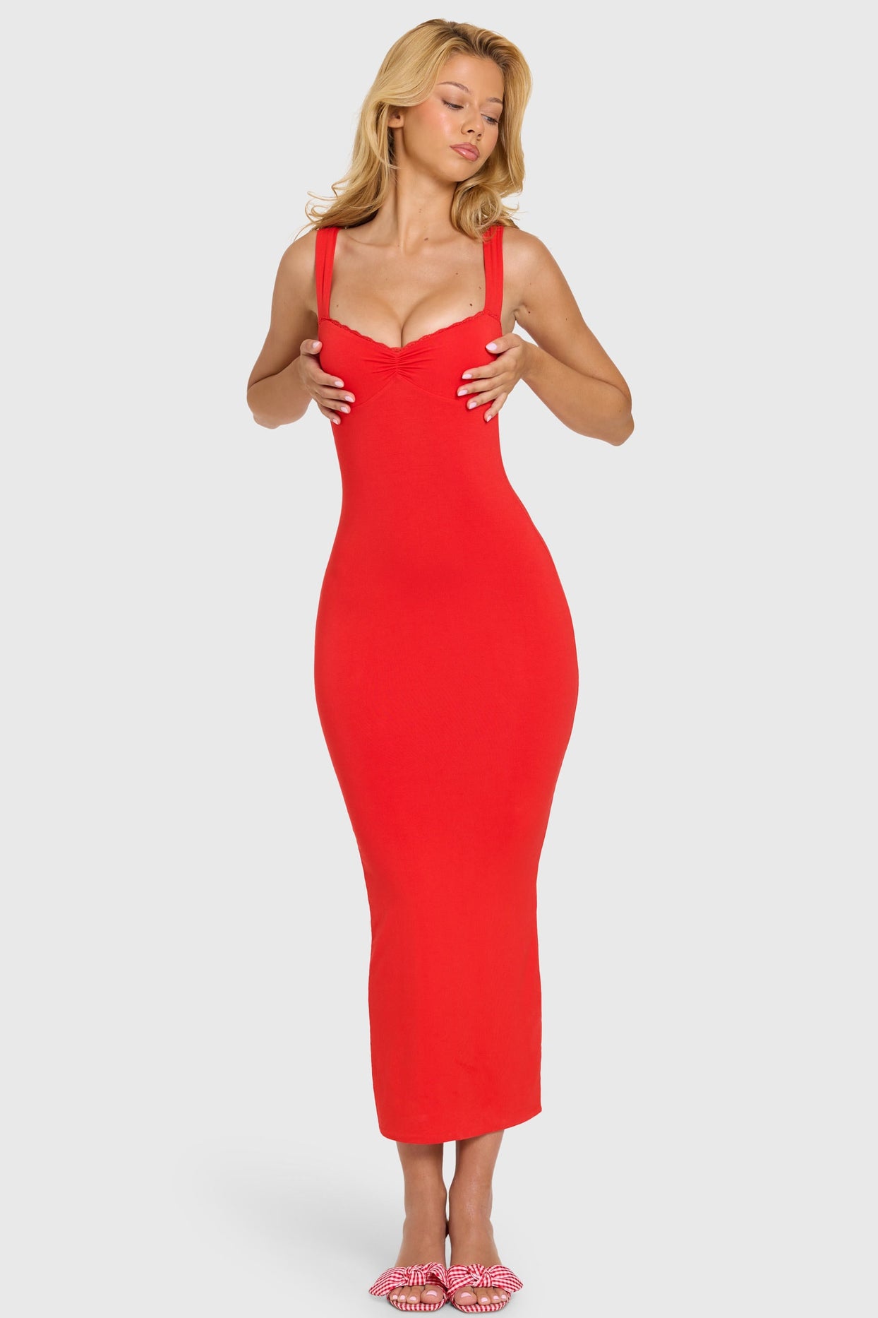 Modal Lace-Trim Midaxi Dress in Cherry - 5