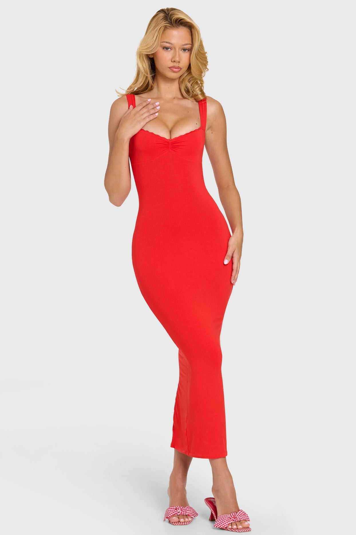 Modal Lace-Trim Midaxi Dress in Cherry - 7