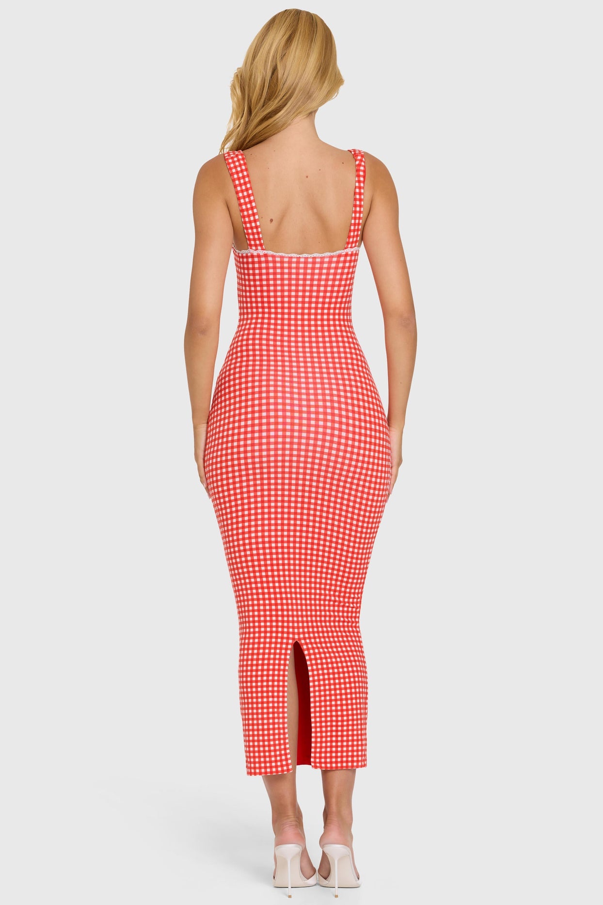 Modal Lace-Trim Midaxi Dress in Red Gingham - 7