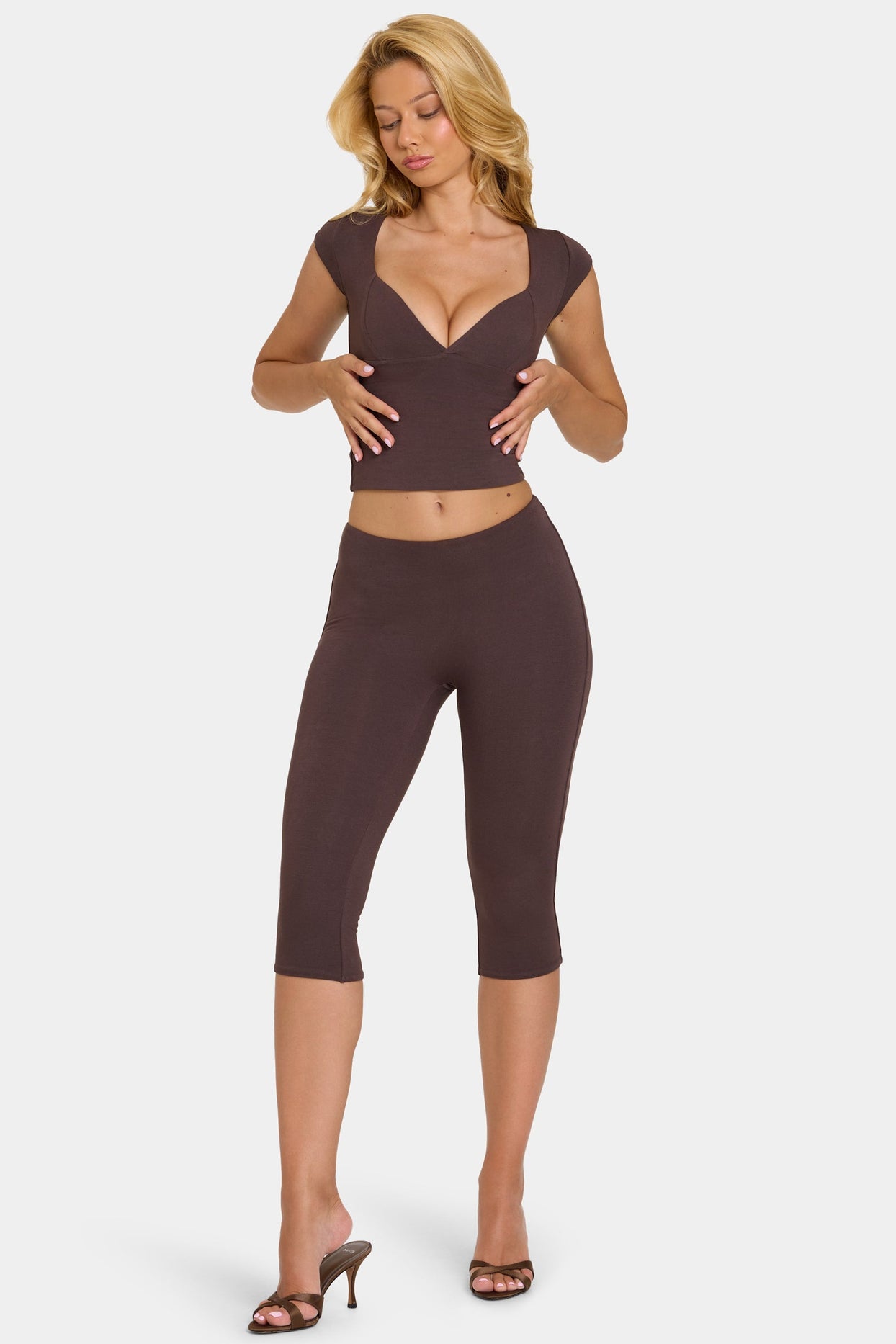 Modal Capri Leggings in Chocolate - 6