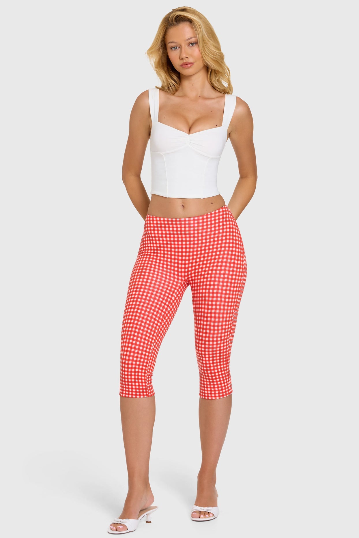 Modal Capri Leggings in Red Gingham - 4