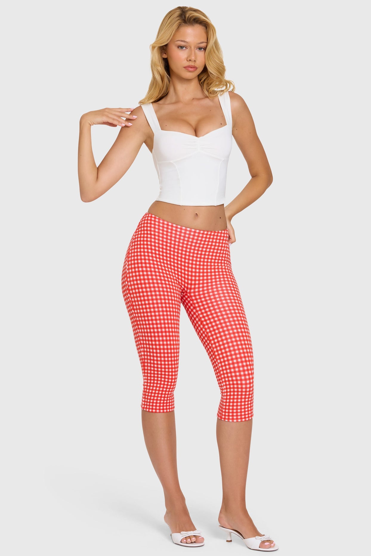 Modal Capri Leggings in Red Gingham - 8