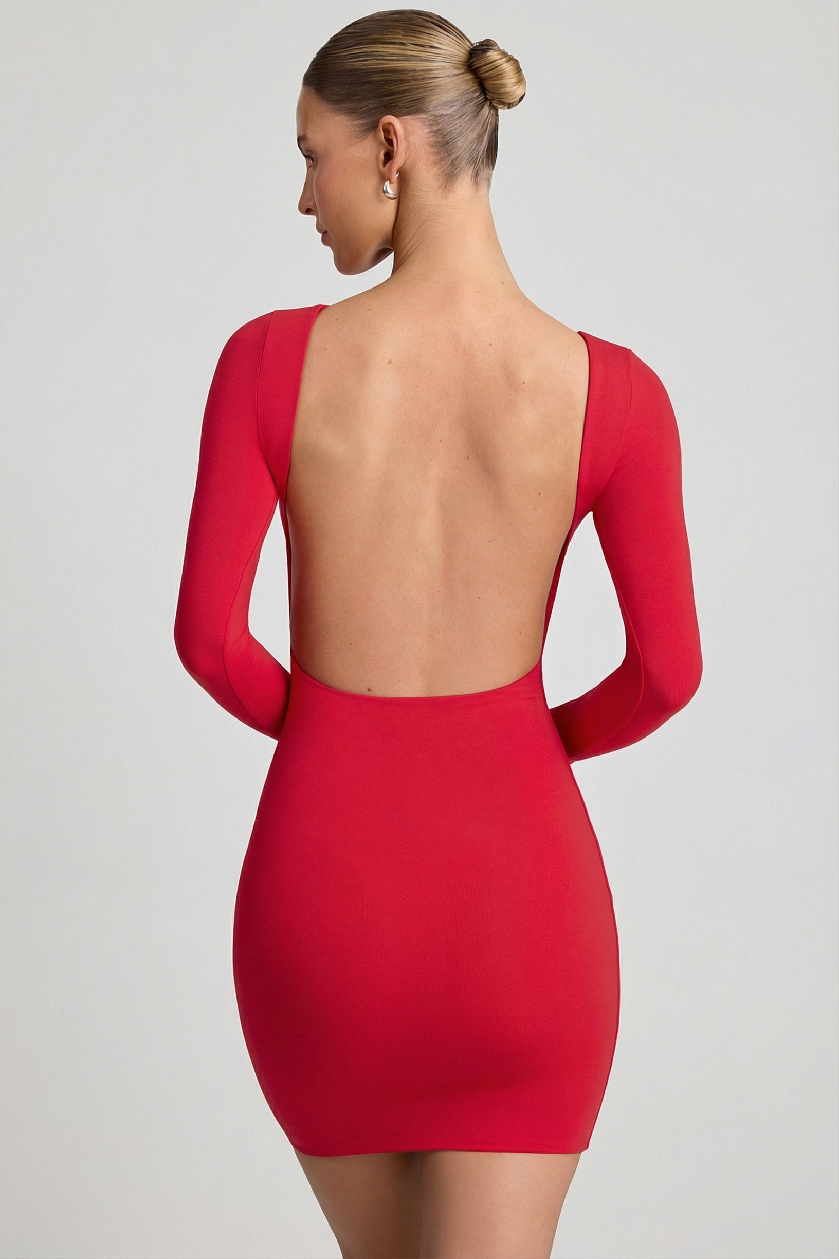 Open-Back Bodycon Mini Dress in Cherry Red - 2