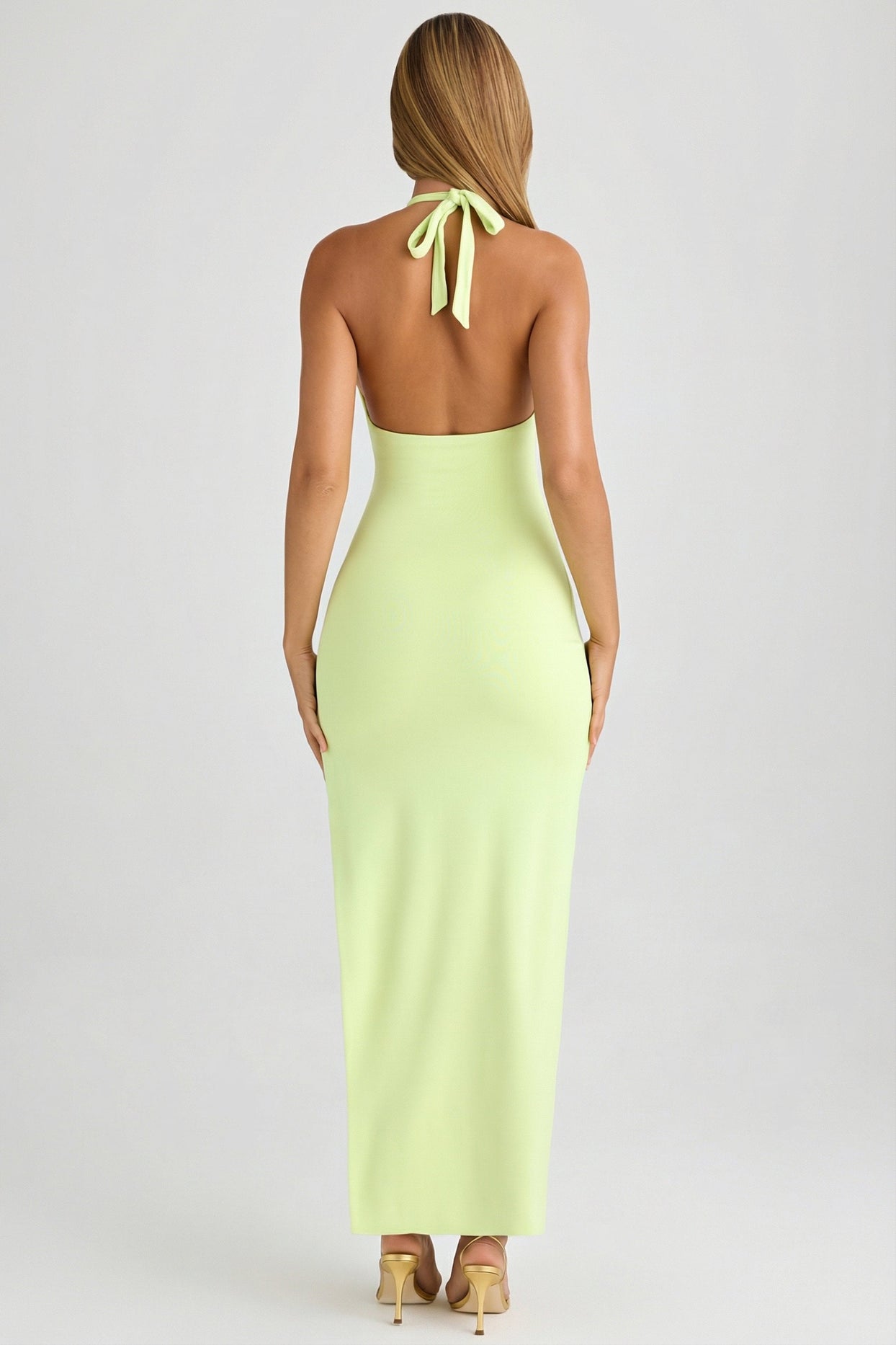 Modal Halter-Neck Thigh-Split Maxi Dress in Matcha Green - 2