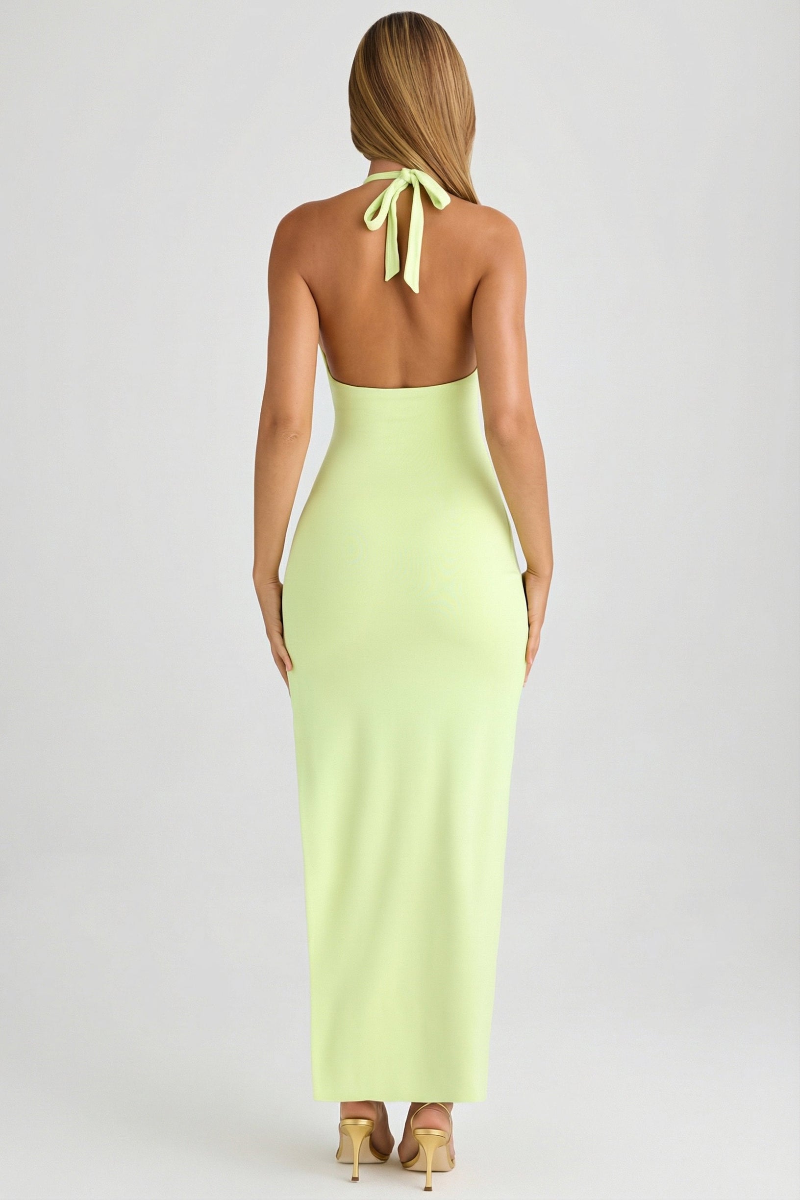 Modal Halter-Neck Thigh-Split Maxi Dress in Matcha Green - 2