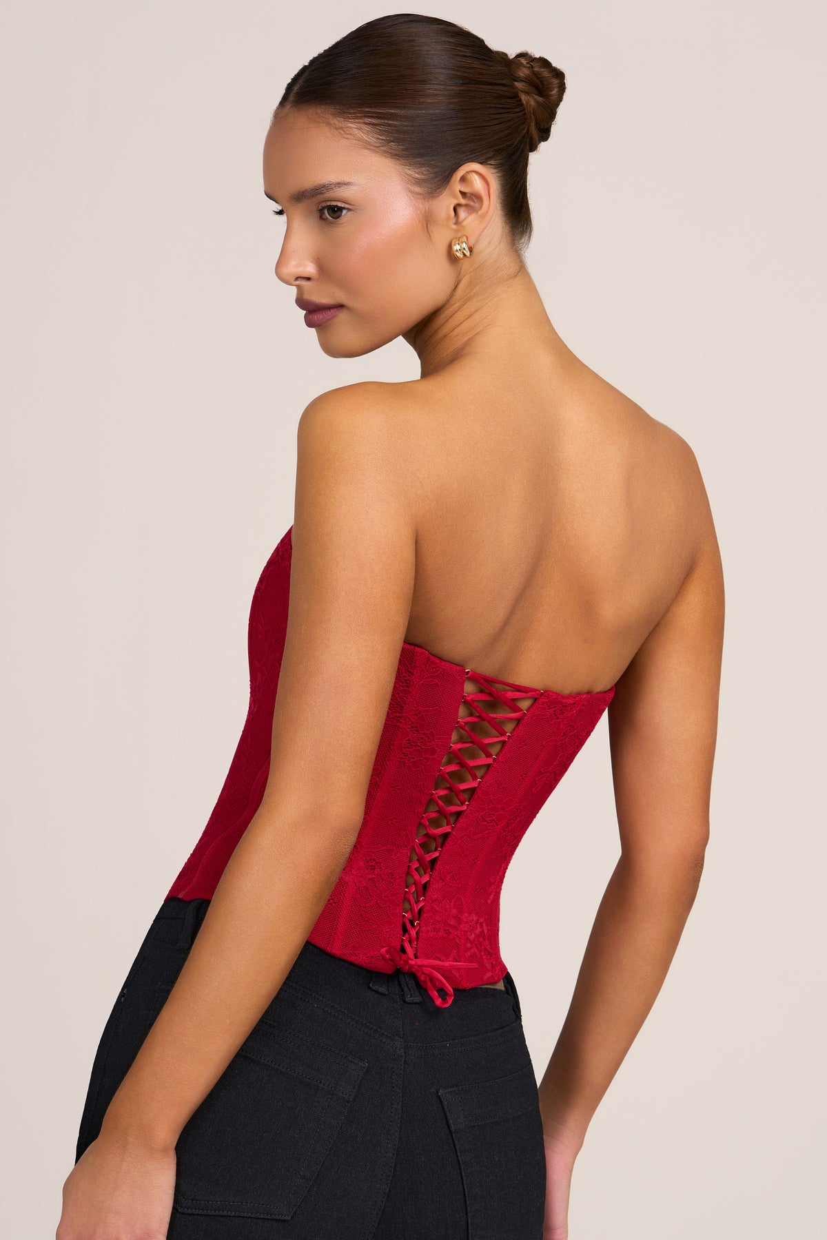 Lace Corset Top in Fire Red - 2
