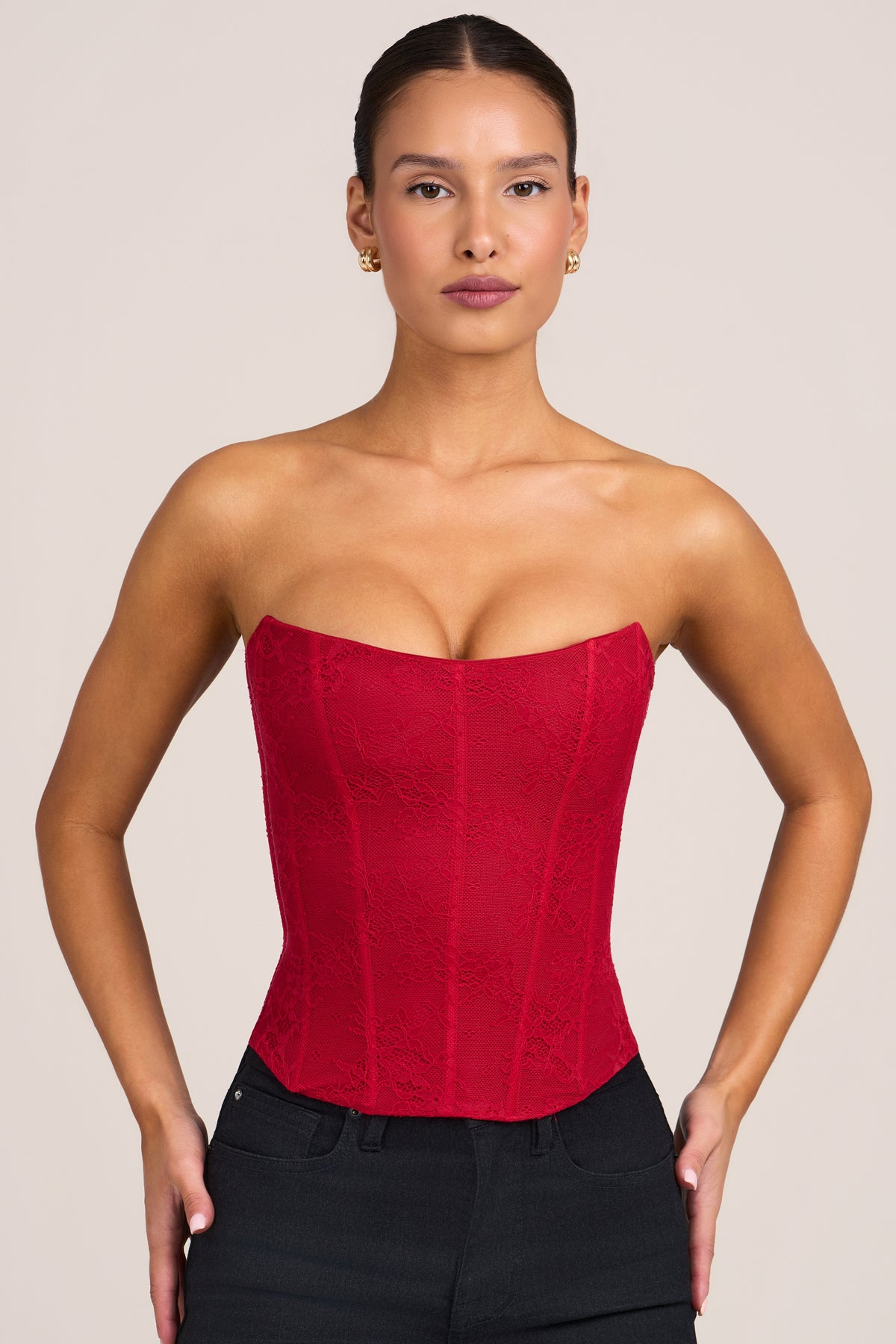 Lace Corset Top in Fire Red