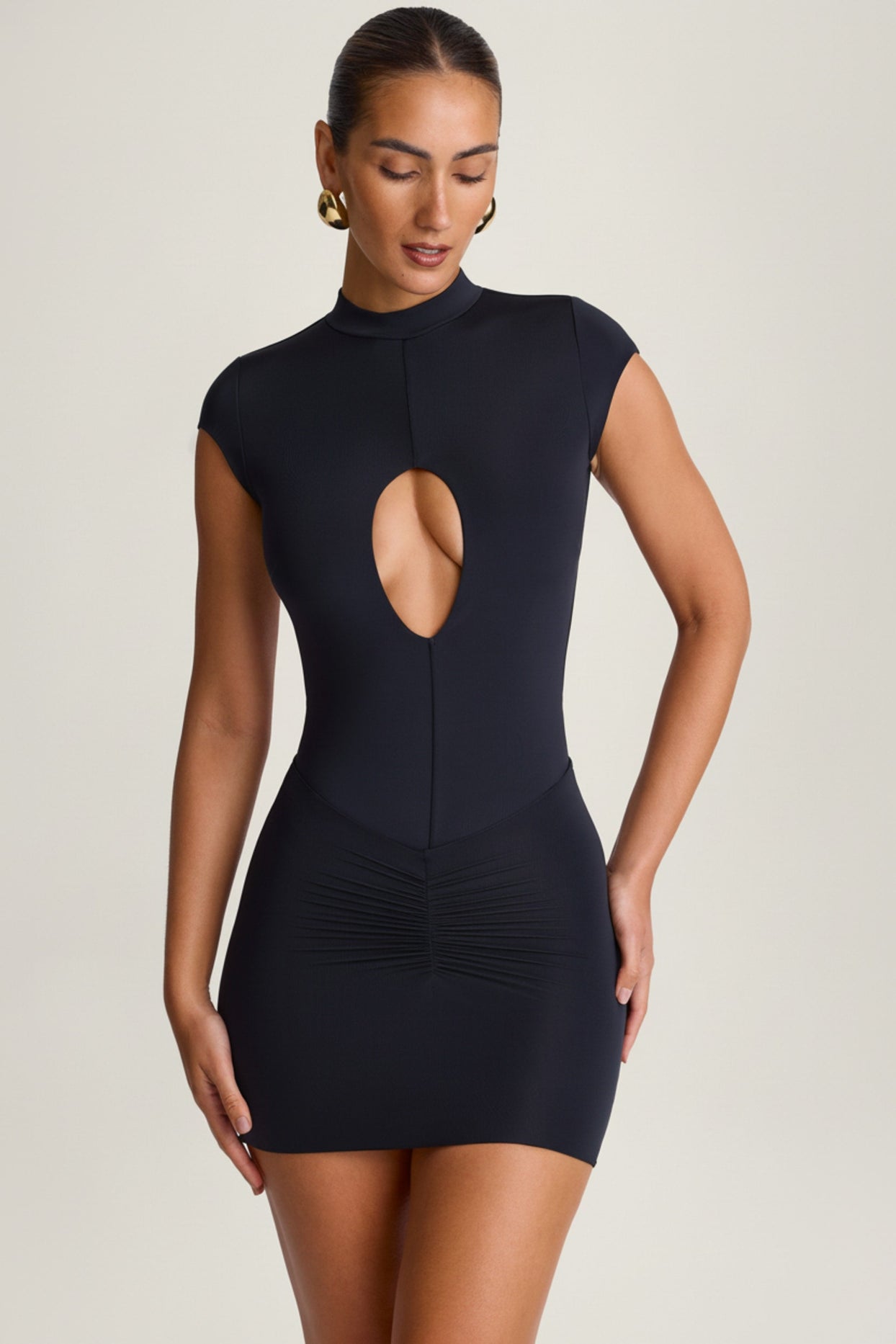 Ruched Mini Skirt in Black - 2