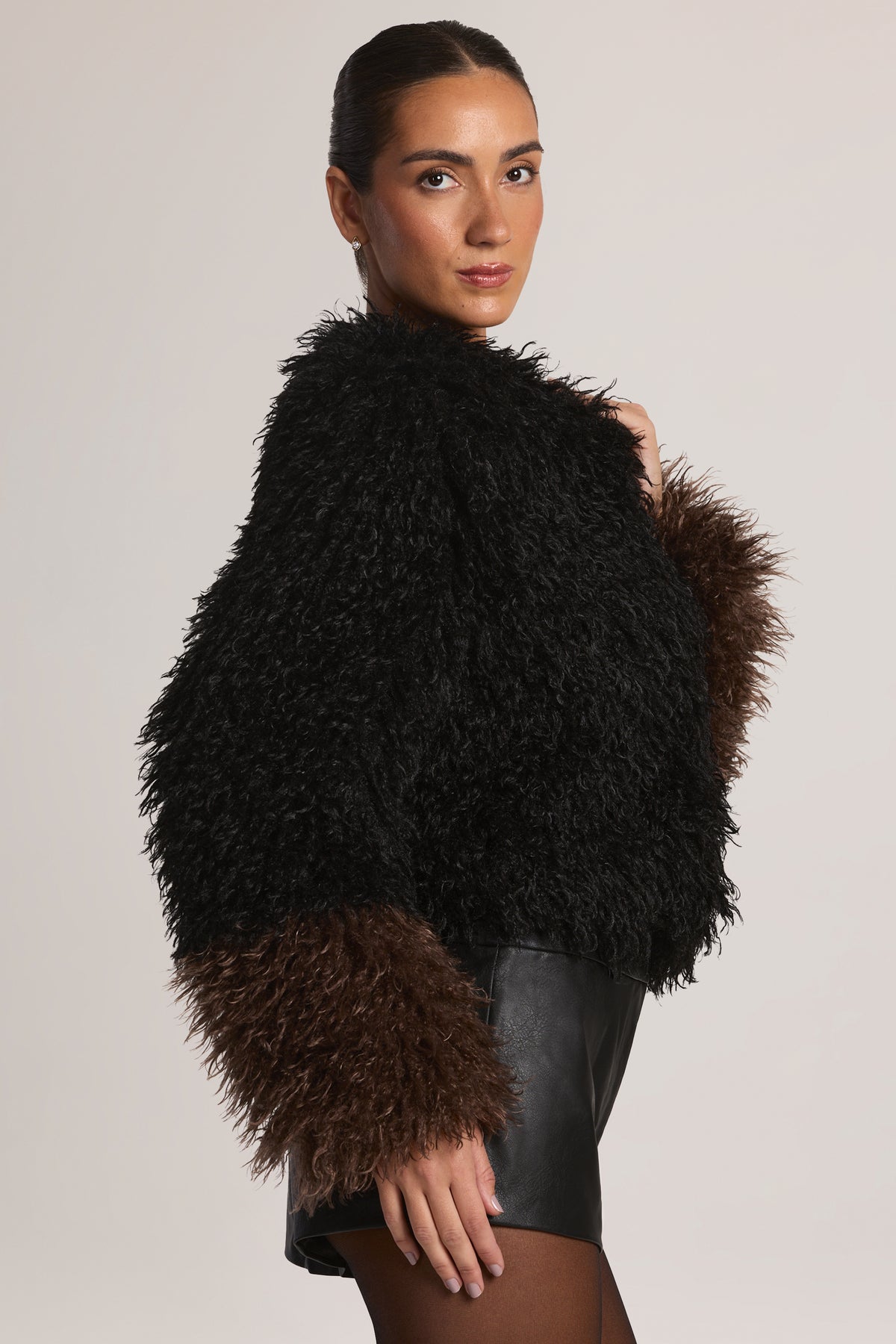 Mongolian Fur Jacket in Black
