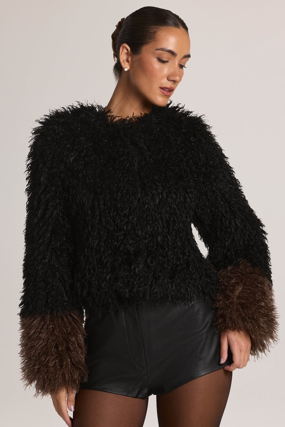 Mongolian Fur Jacket in Black