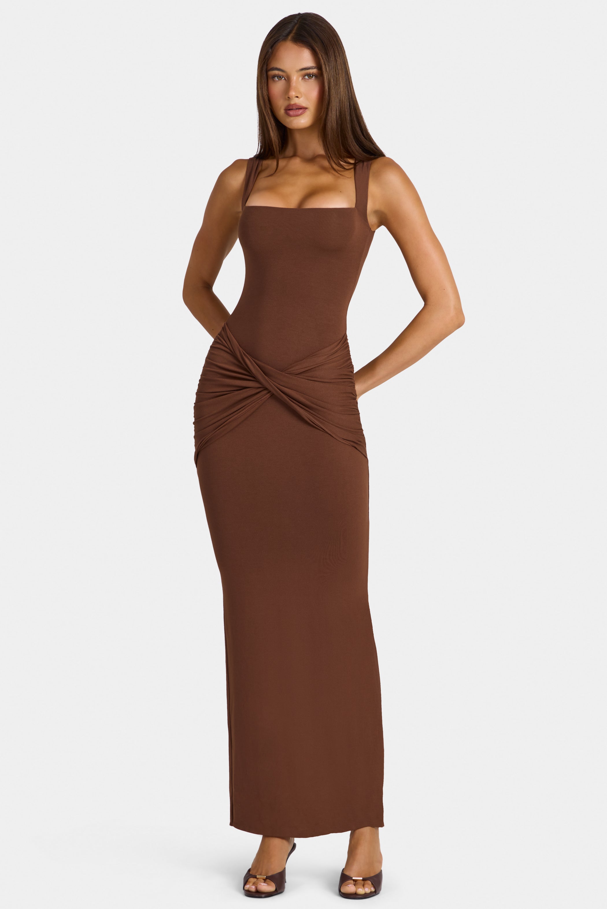 Modal Square-Neck Maxi Dress in Cocoa Brown