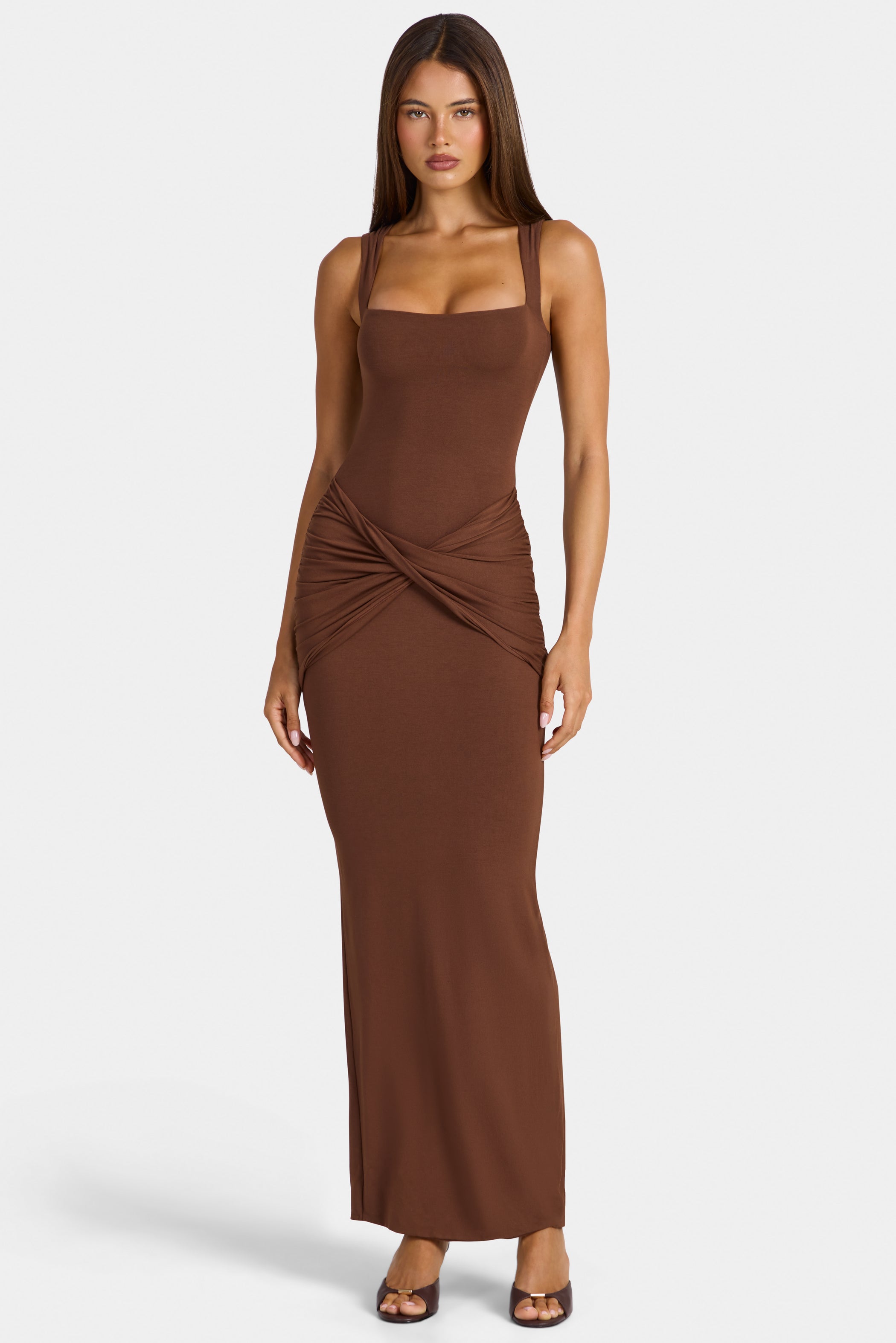 Modal Square-Neck Maxi Dress in Cocoa Brown