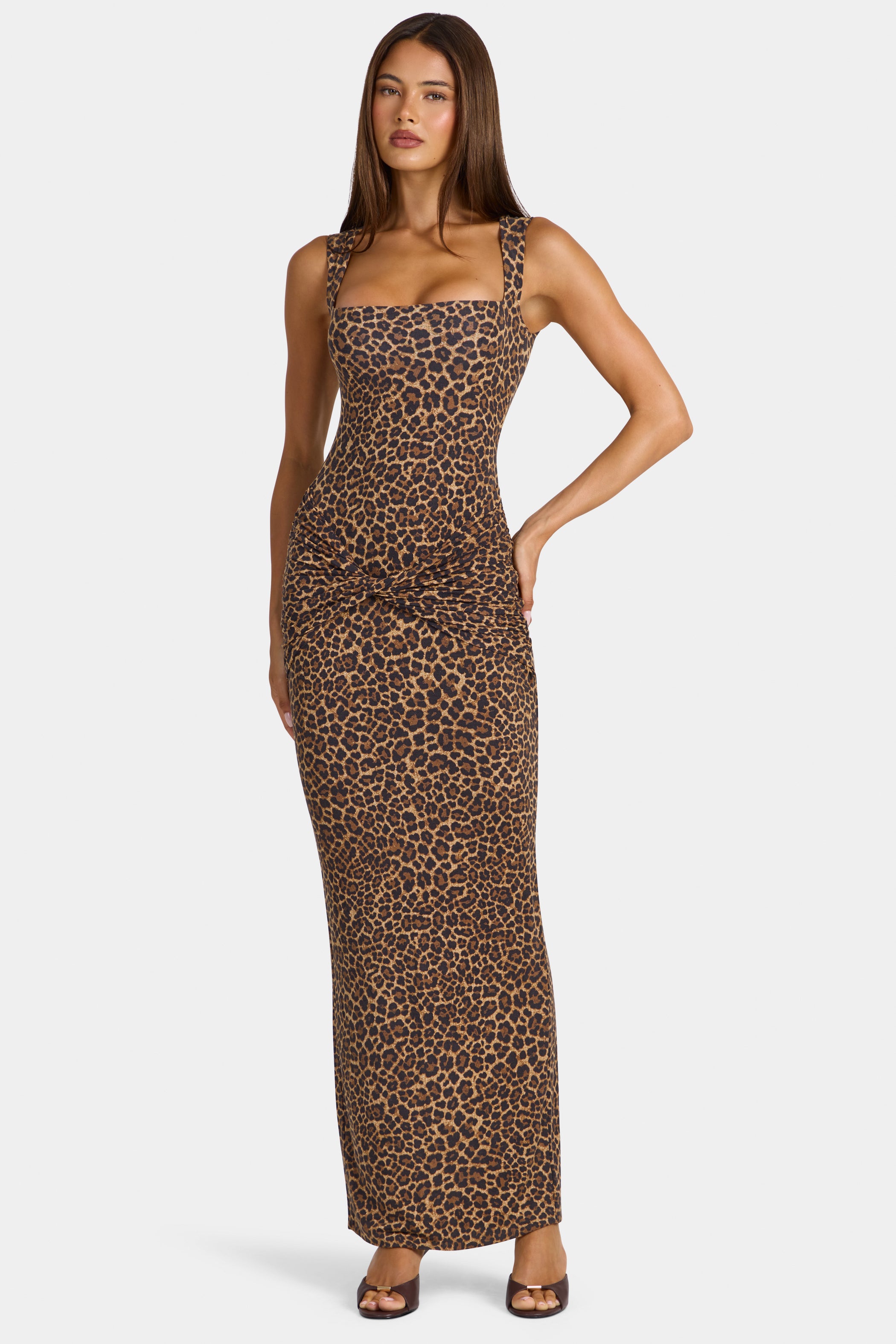 Modal Square-Neck Maxi Dress in Leopard