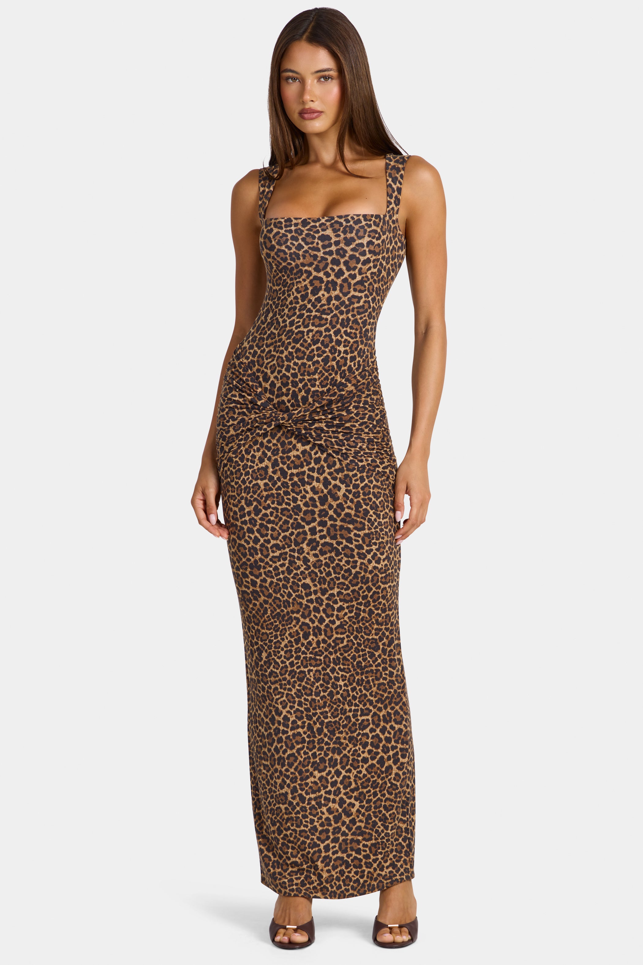 Modal Square-Neck Maxi Dress in Leopard