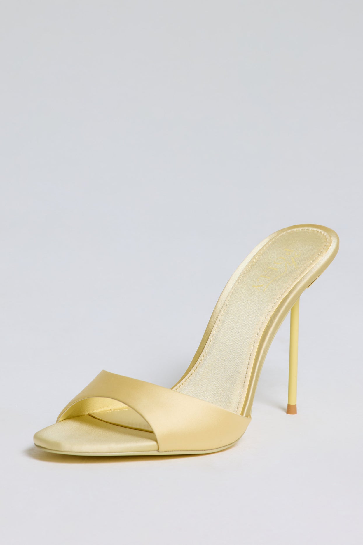 Satin Heeled Mule Sandal in Butter Yellow - 3