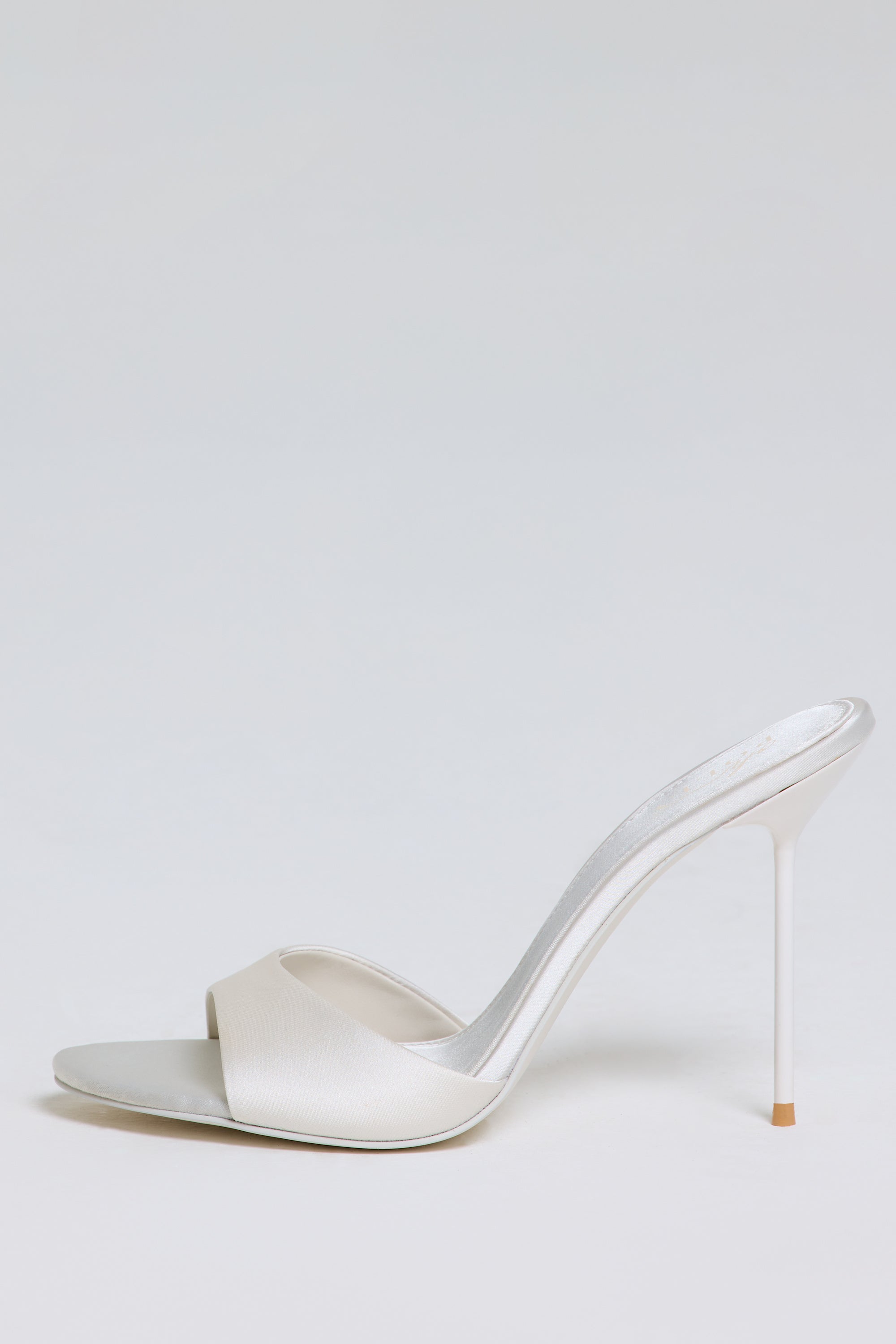 Satin Heeled Mule Sandal in Pearl White