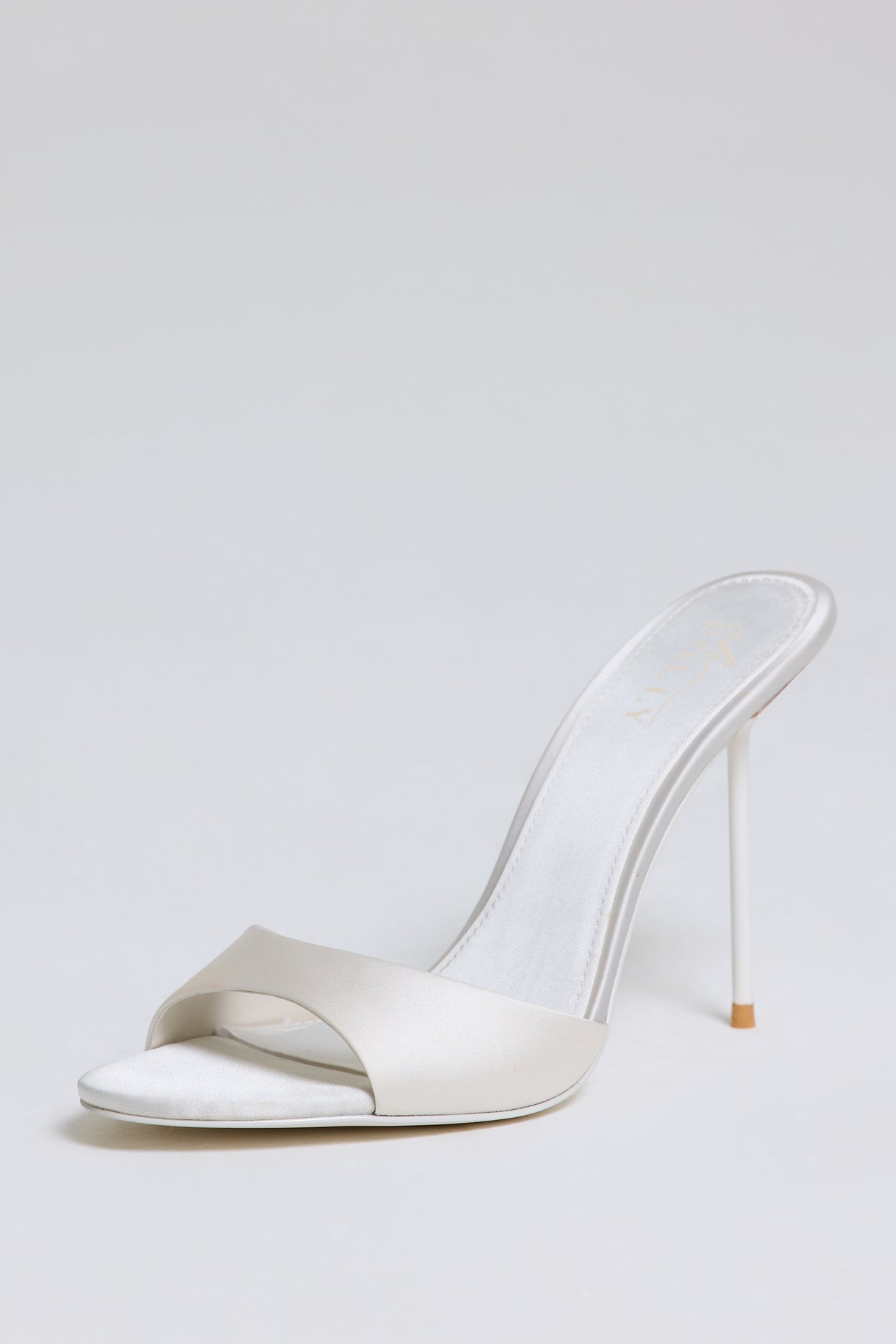 Satin Heeled Mule Sandal in Pearl White - 3