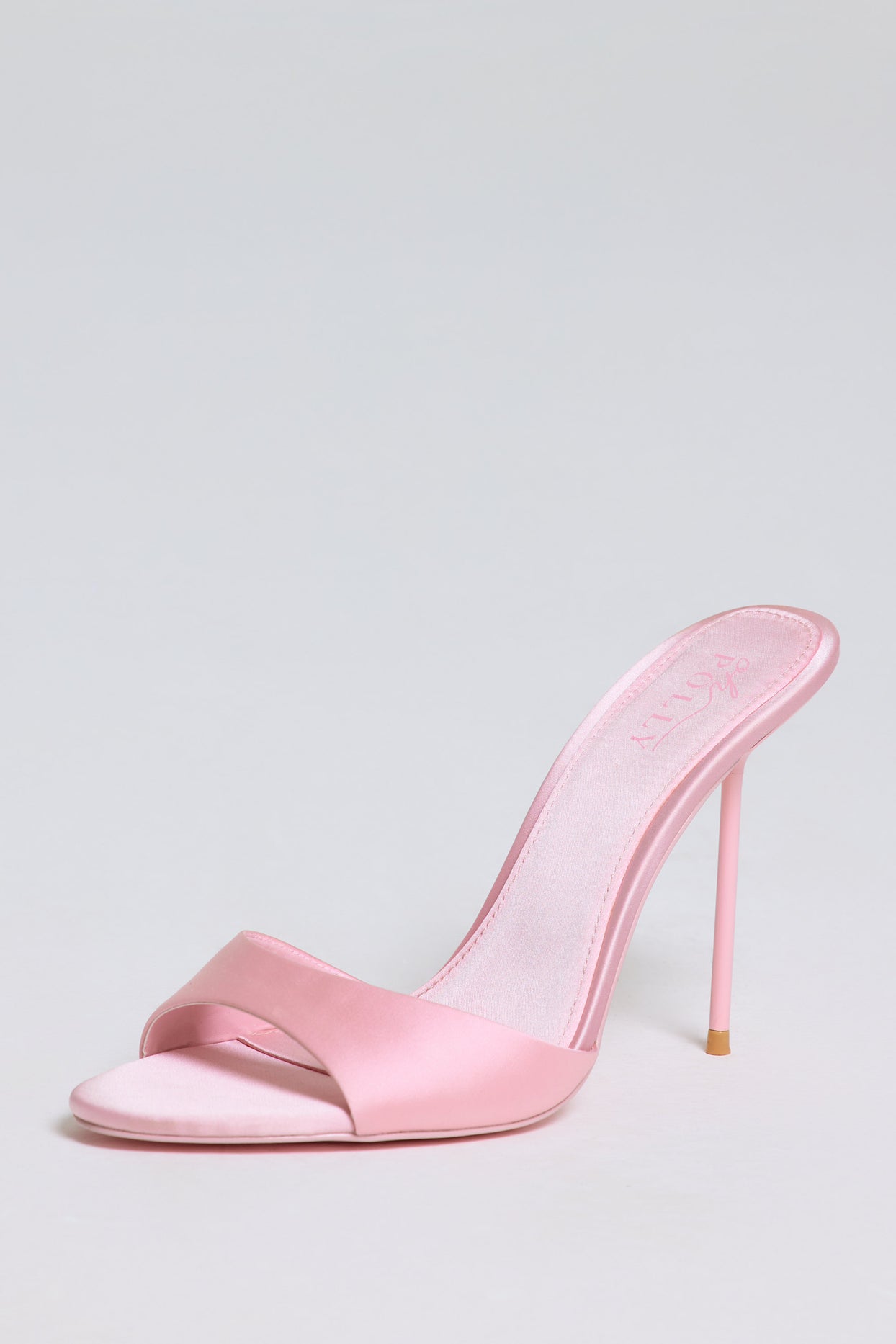 Satin Heeled Mule Sandal in Soft Pink - 3