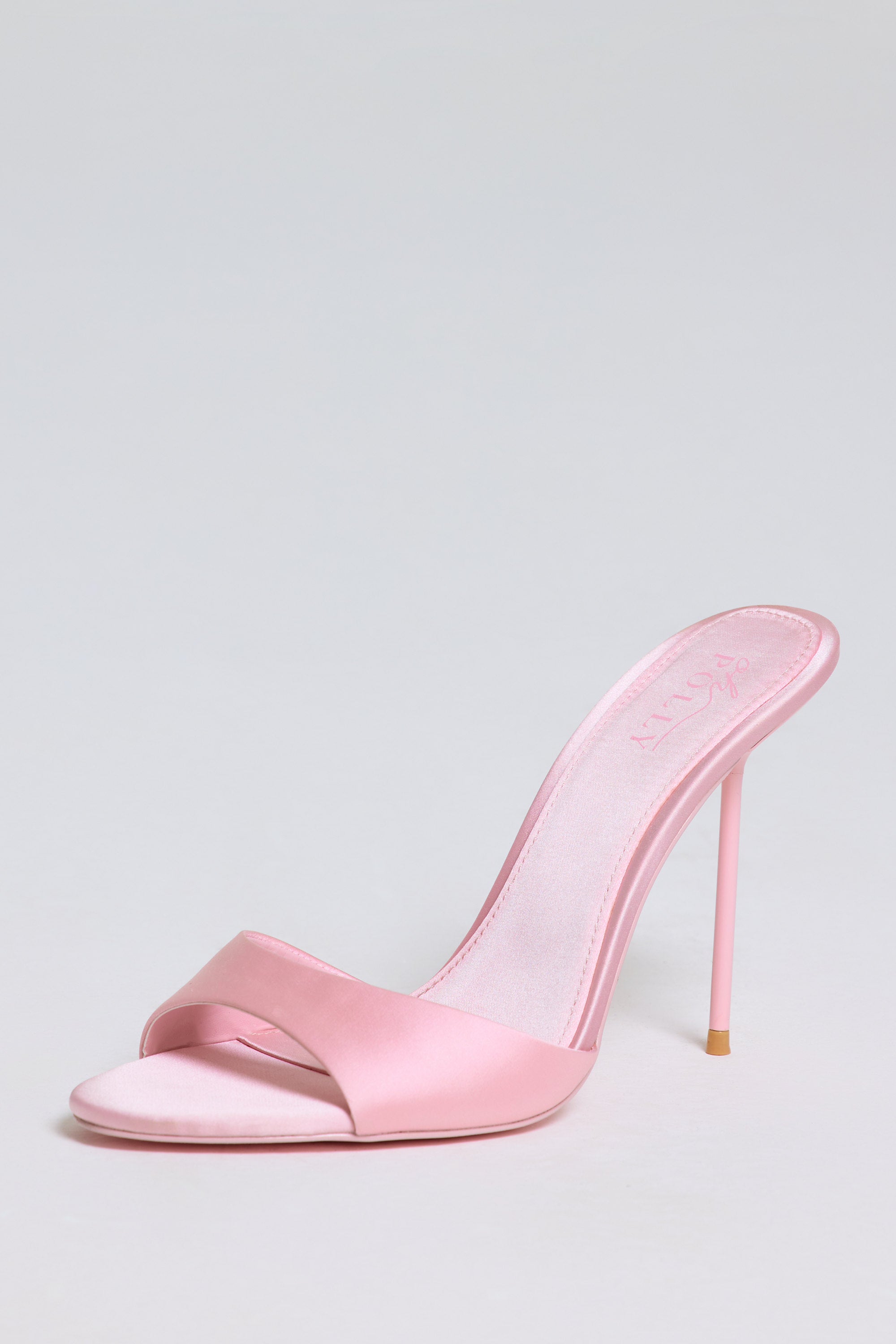 Satin Heeled Mule Sandal in Soft Pink