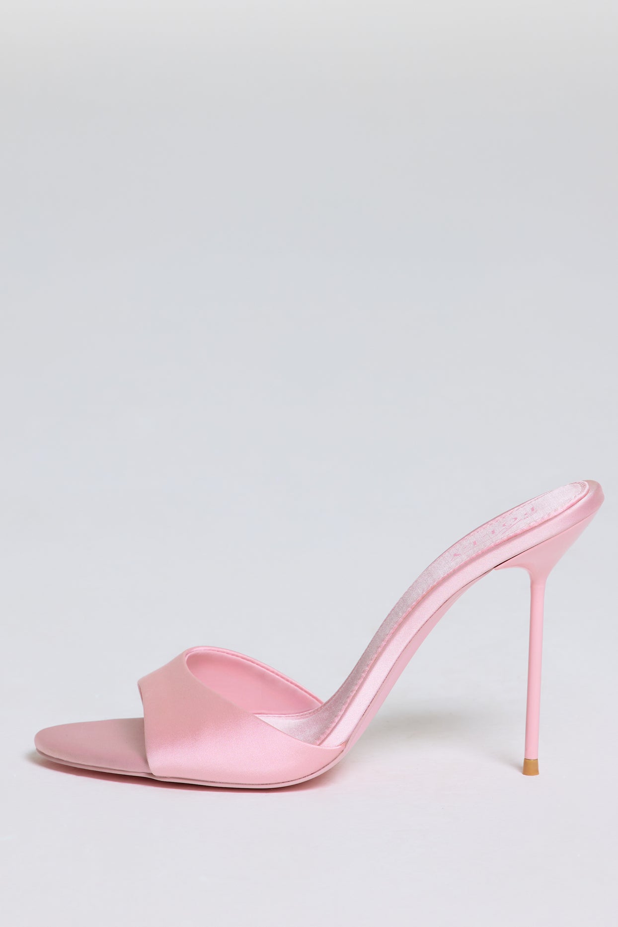 Satin Heeled Mule Sandal in Soft Pink - 5