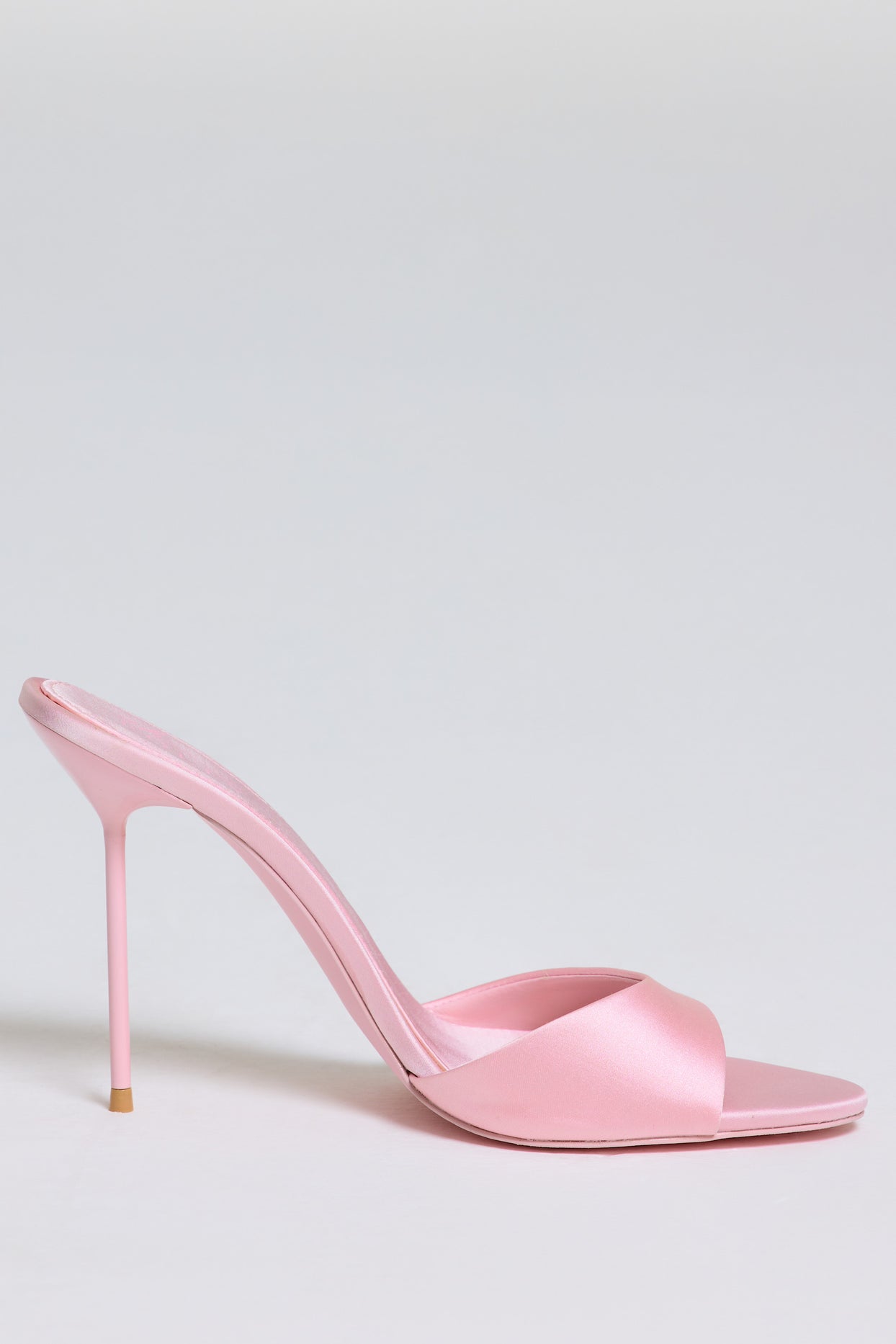 Satin Heeled Mule Sandal in Soft Pink - 4