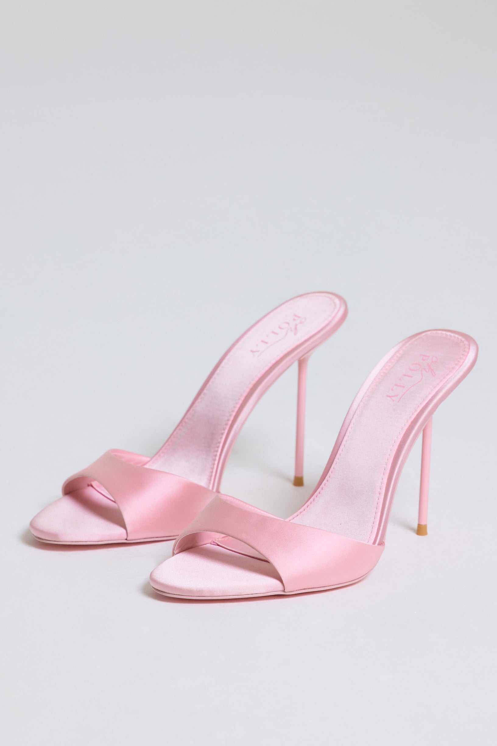 Satin Heeled Mule Sandal in Soft Pink - 1