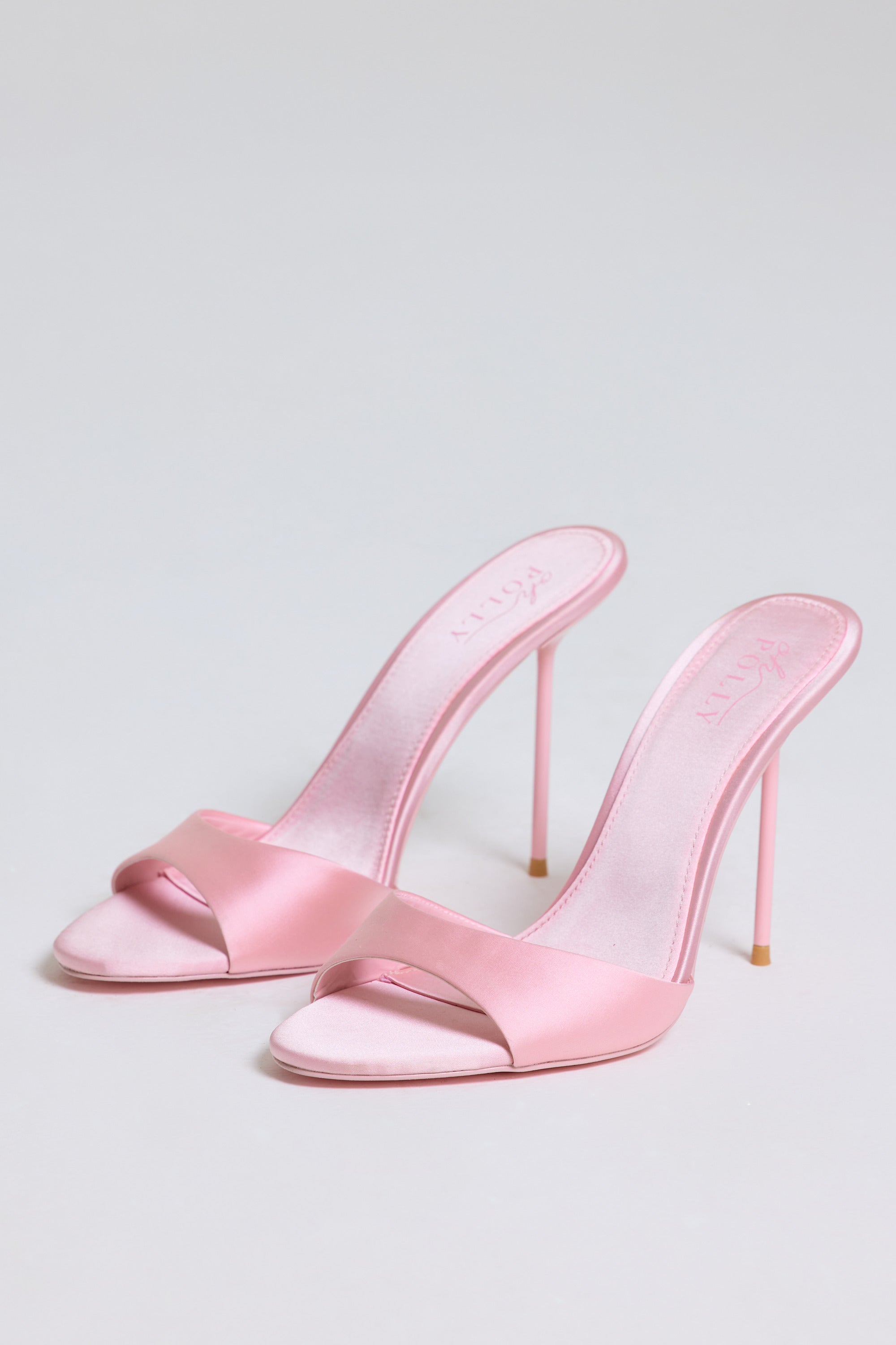 Satin Heeled Mule Sandal in Soft Pink