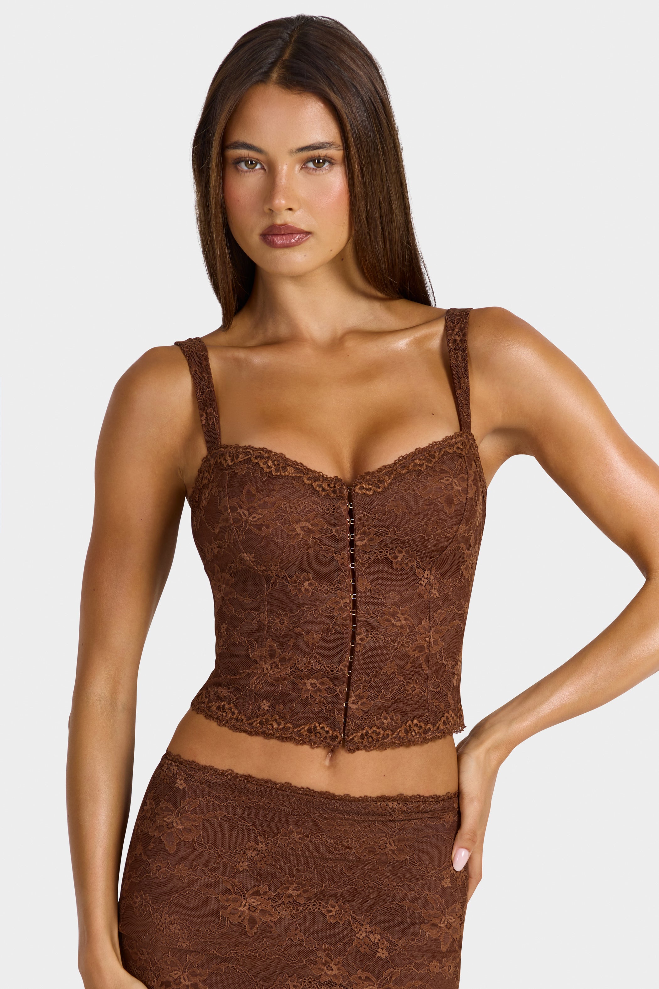 Lace Cami Top in Cocoa Brown