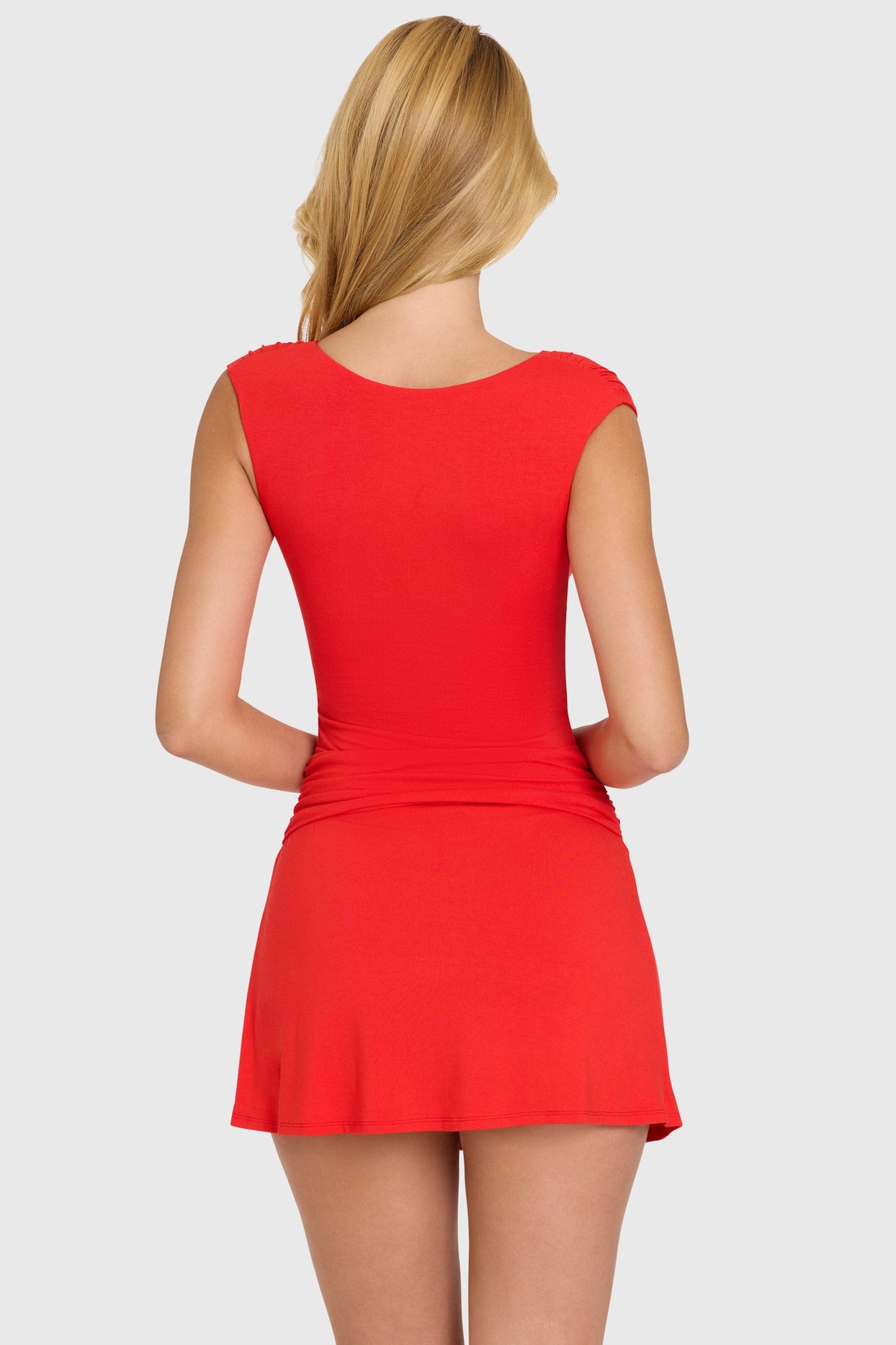 Modal Wrap Mini Dress in Cherry - 6