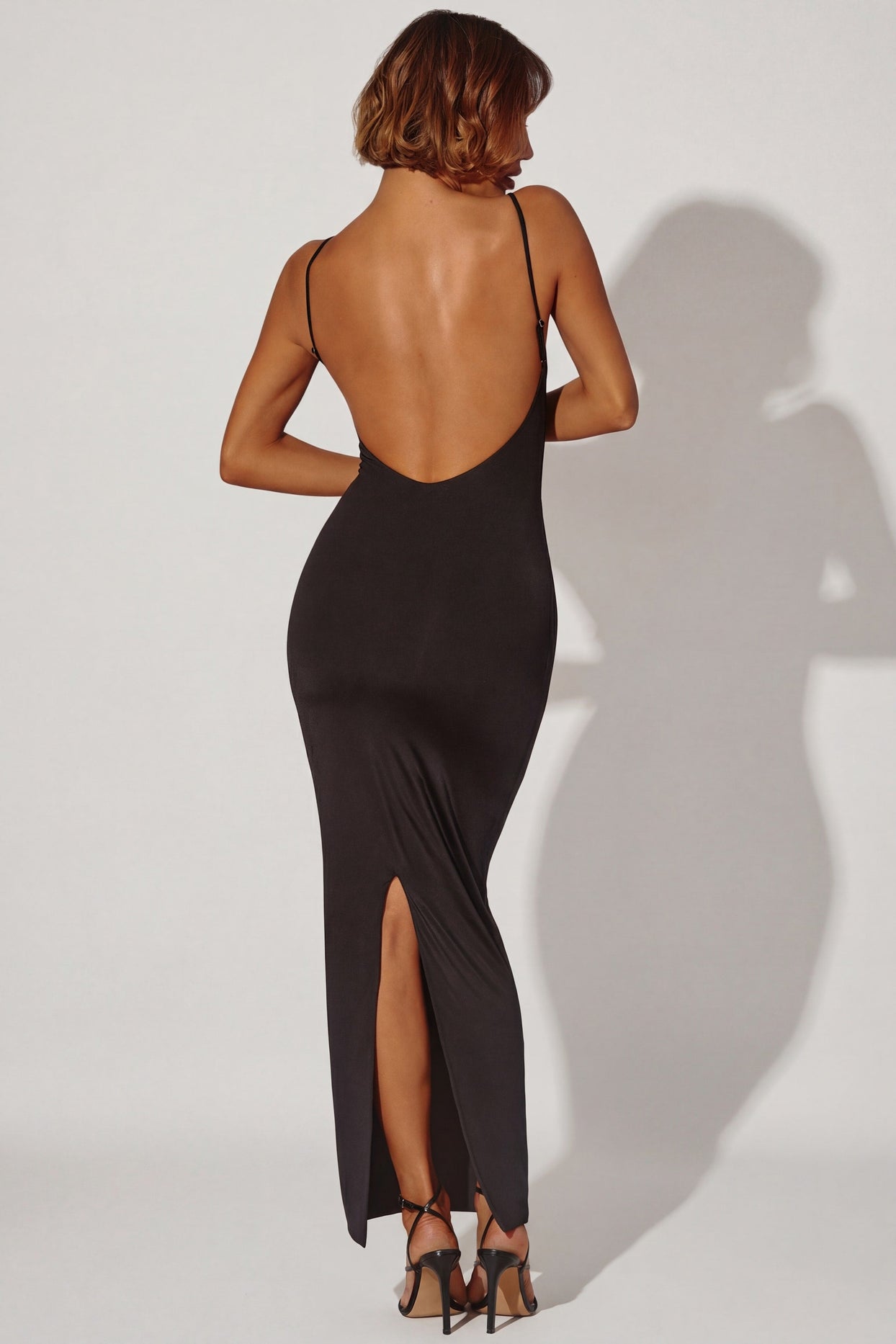 Ruched Bodycon Maxi Dress in Black - 2