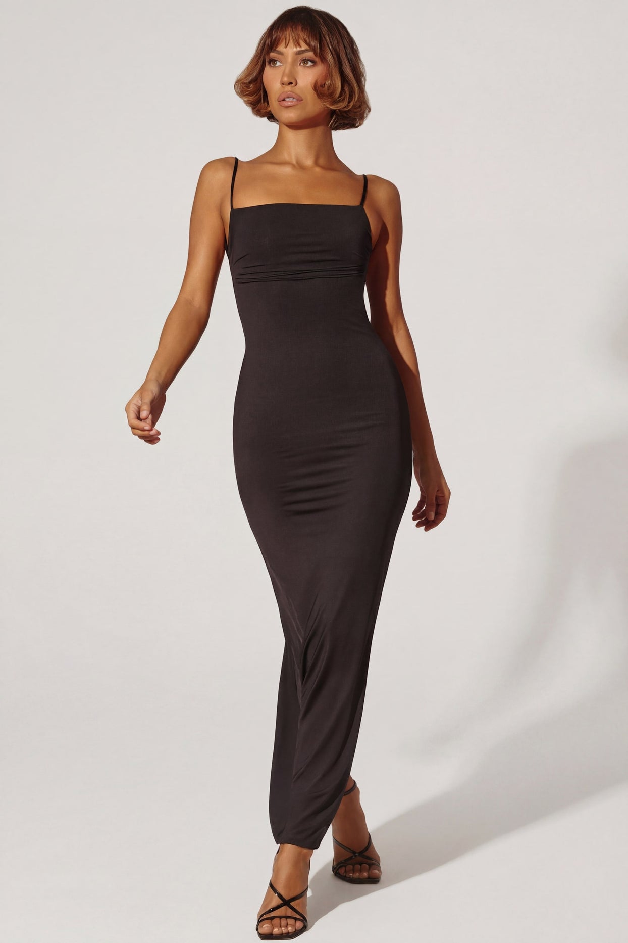Ruched Bodycon Maxi Dress in Black - 5