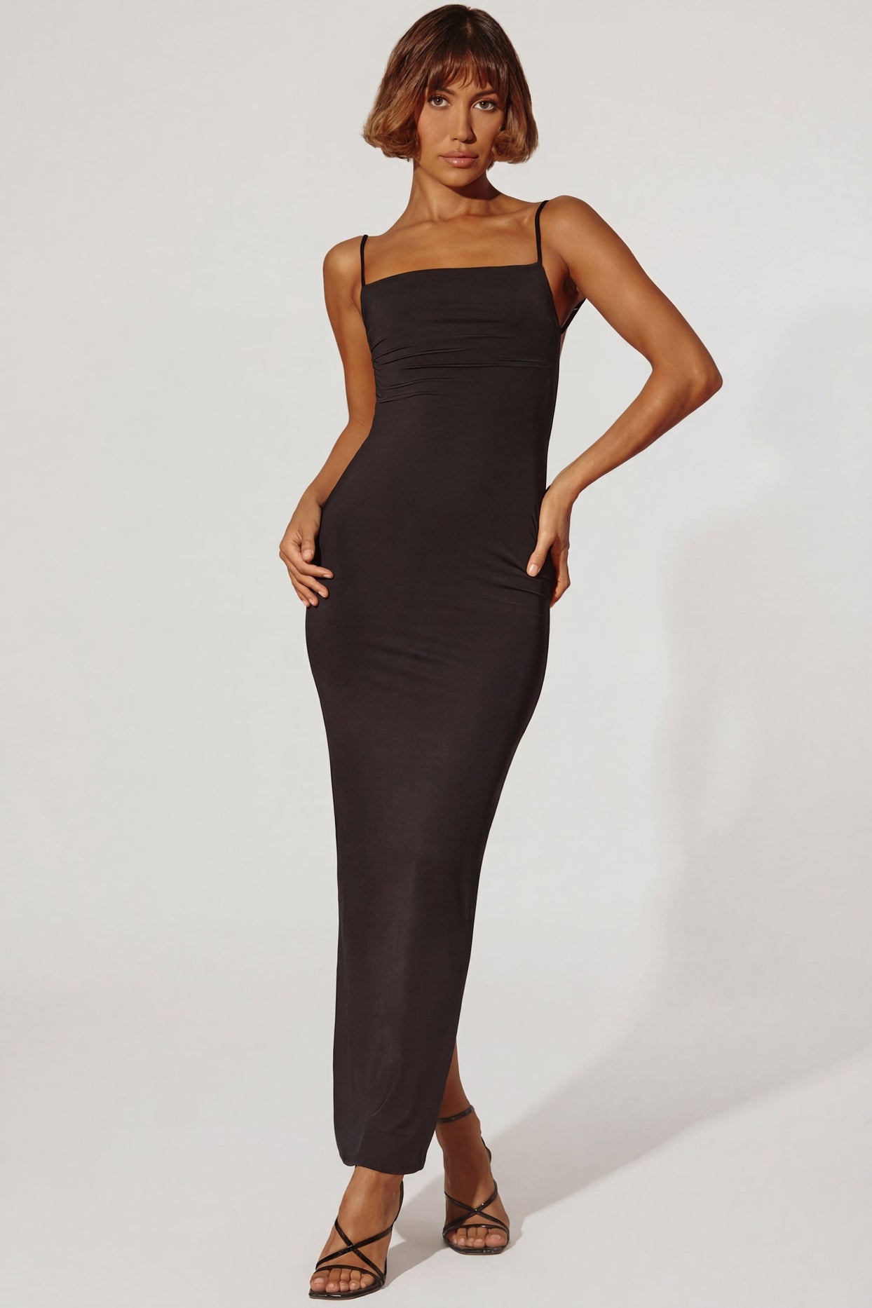 Ruched Bodycon Maxi Dress in Black - 6
