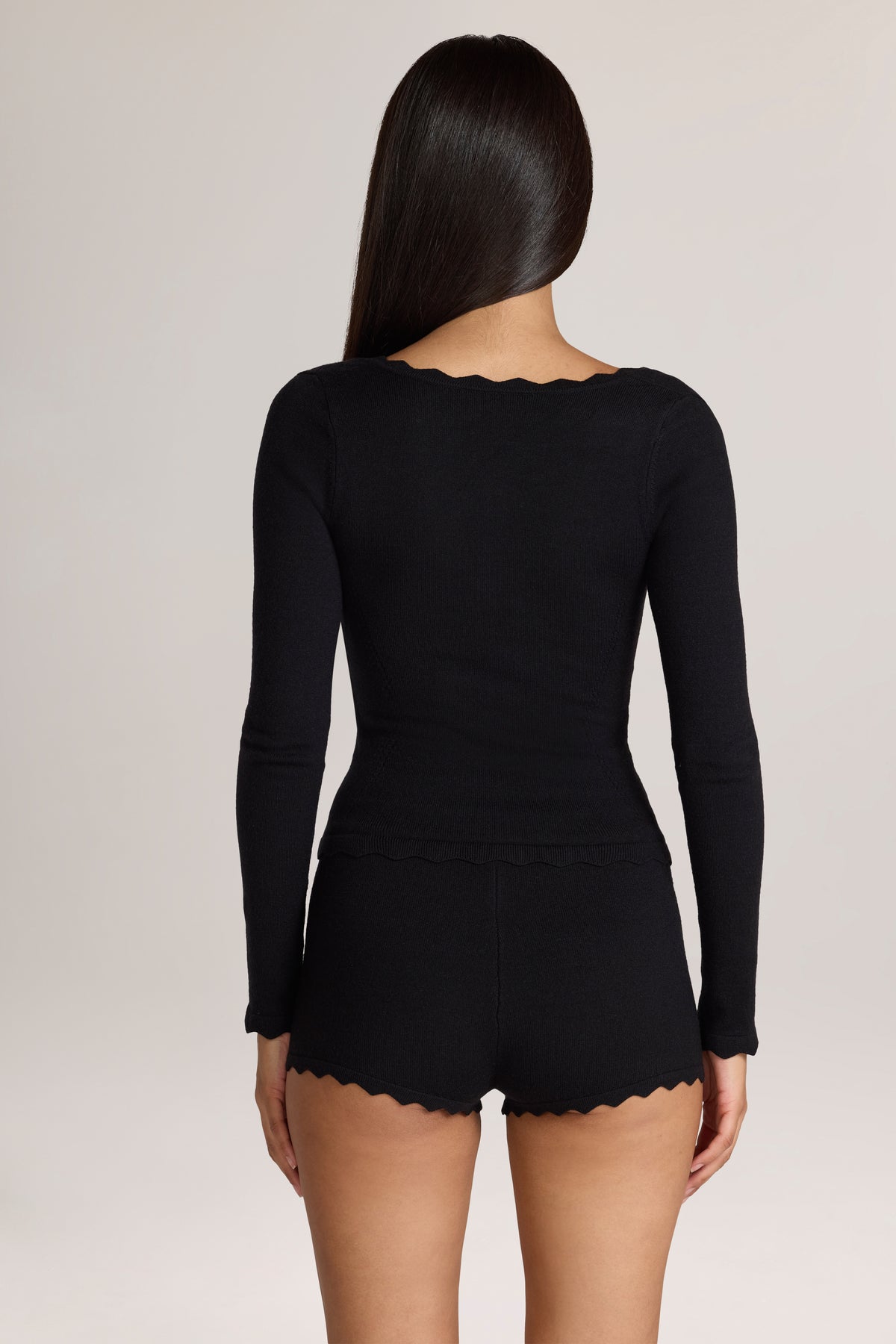 Knit Long-Sleeve Cardigan in Black