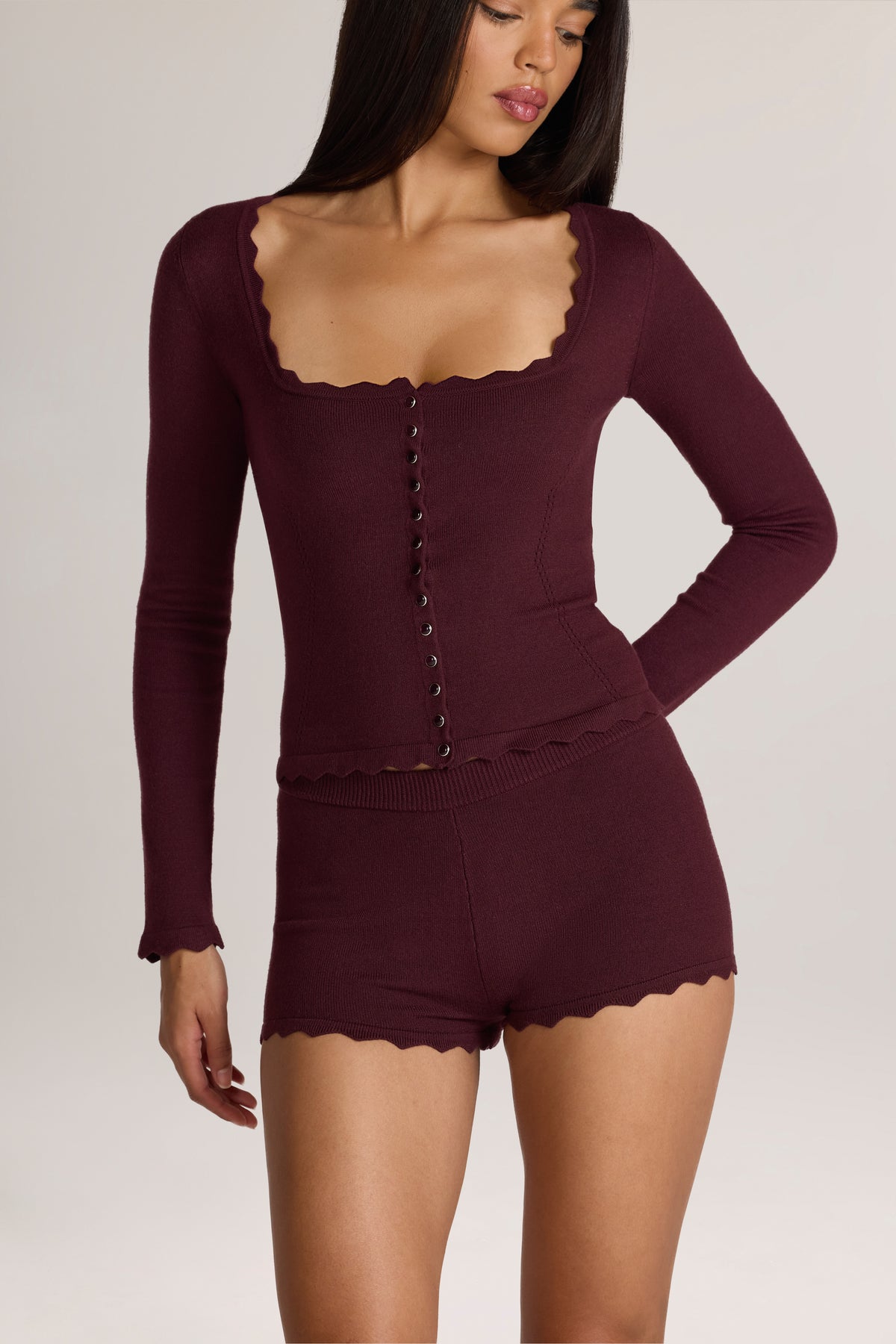 Knit Long-Sleeve Cardigan in Cocoa Brown