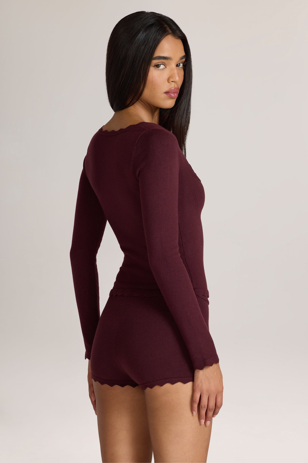 Knit Long-Sleeve Cardigan in Cocoa Brown