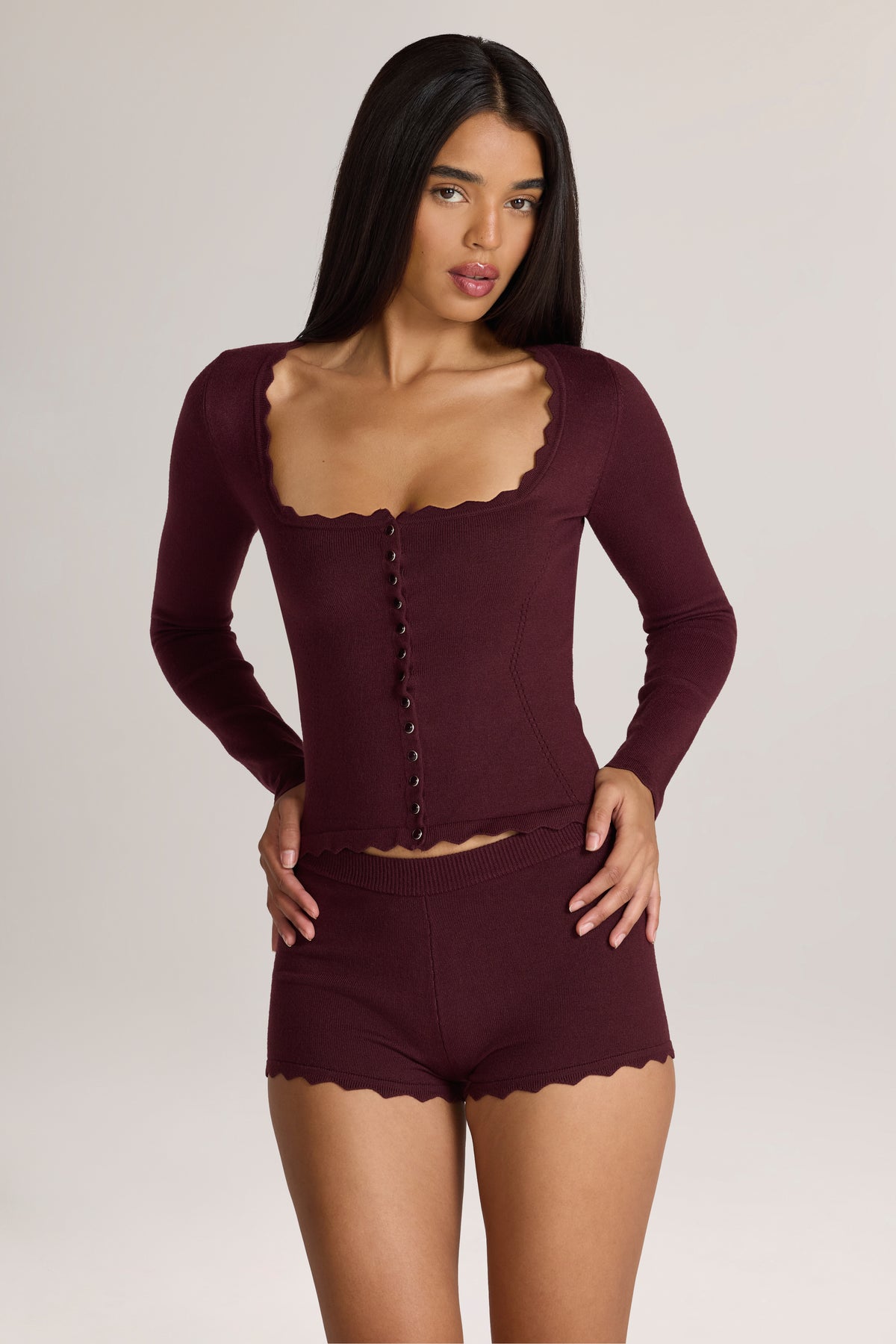 Knit Long-Sleeve Cardigan in Cocoa Brown