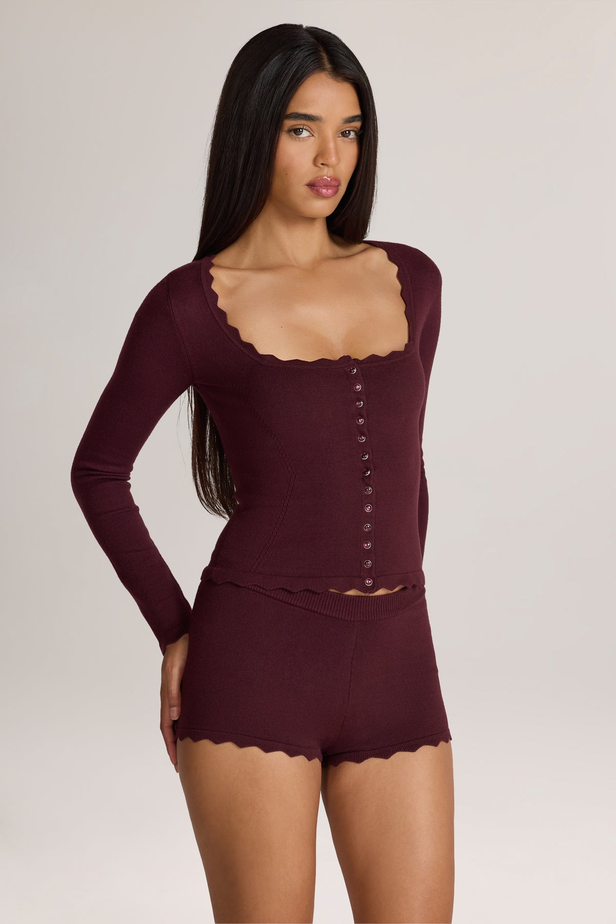 Knit Long-Sleeve Cardigan in Cocoa Brown