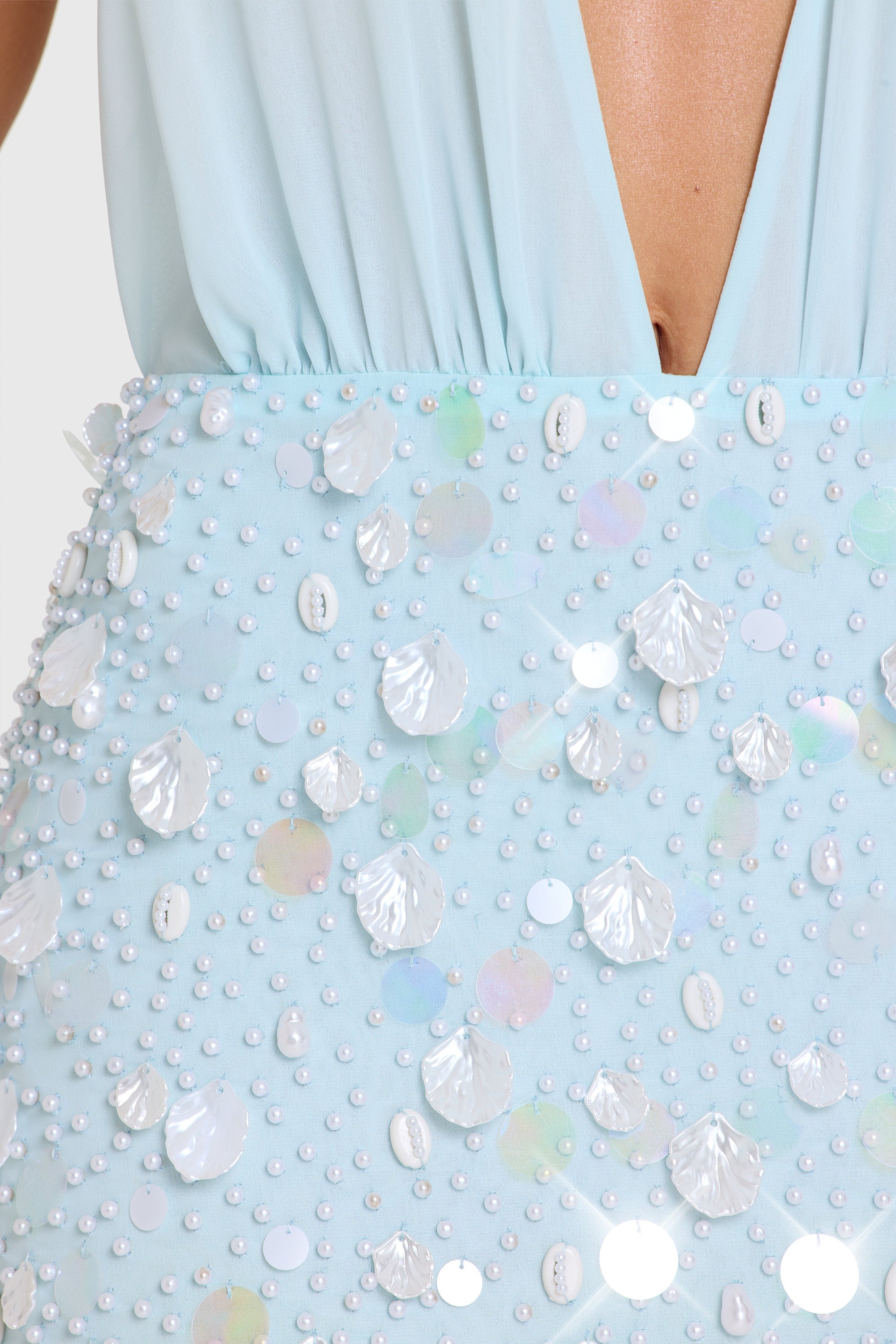 Embellished Skirt Chiffon Mini Dress in Aqua