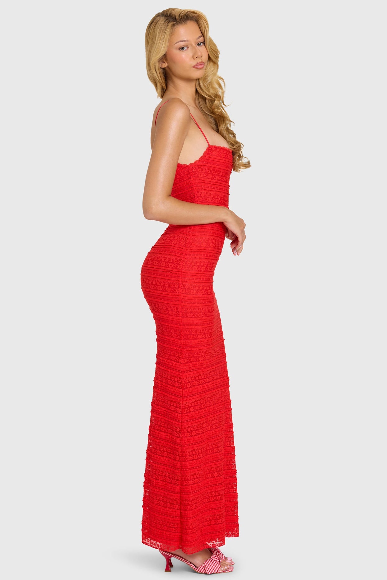 Lace Maxi Dress in Cherry - 3