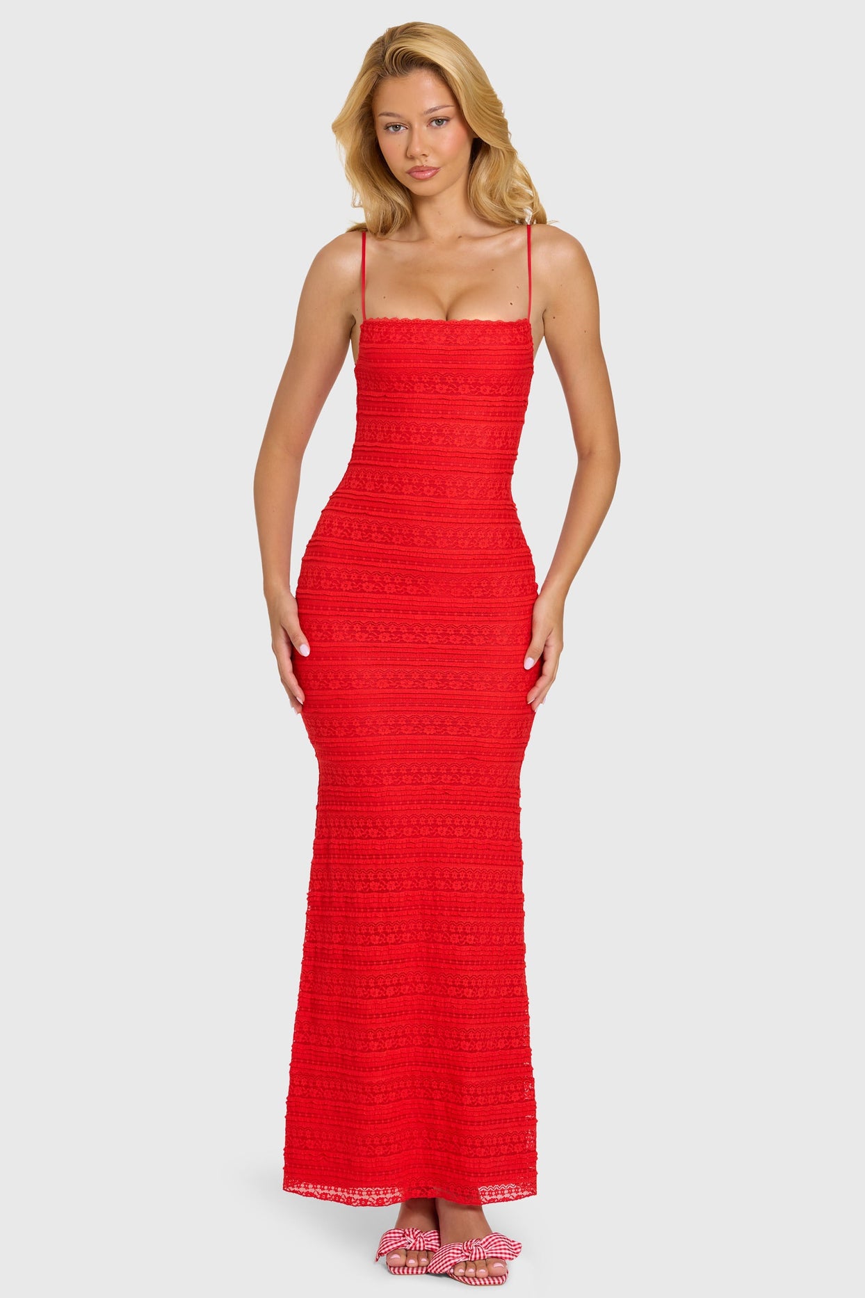 Lace Maxi Dress in Cherry - 5