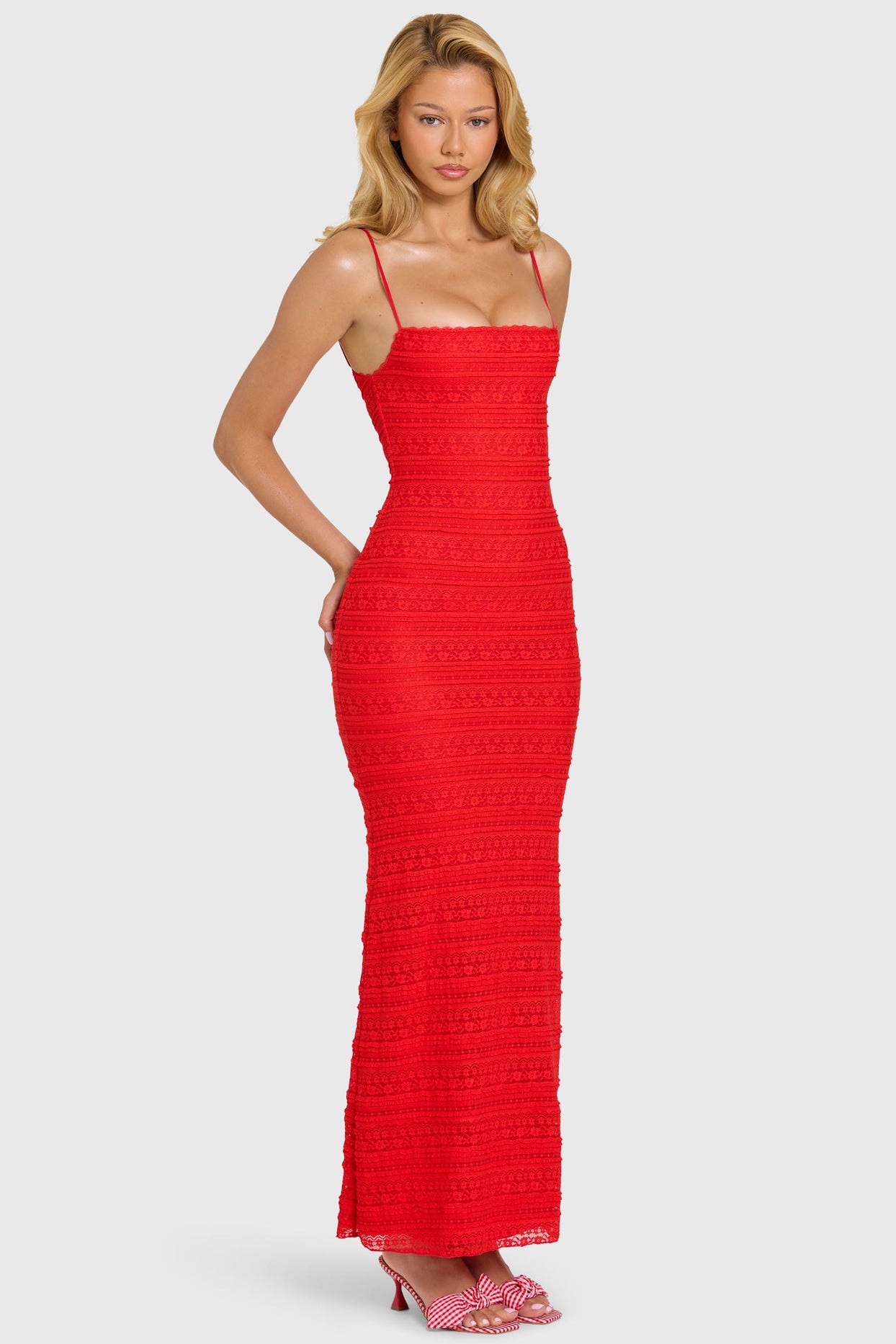 Lace Maxi Dress in Cherry - 7