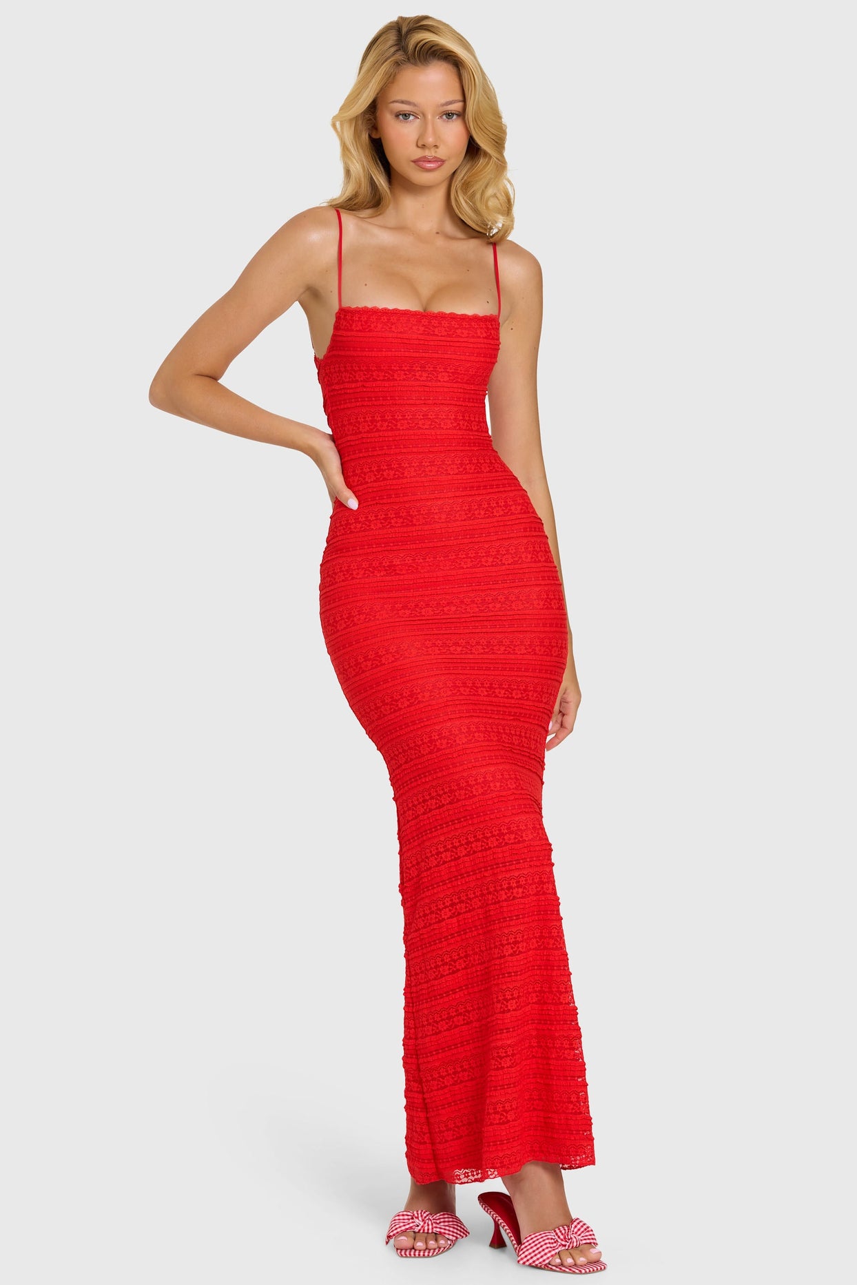 Lace Maxi Dress in Cherry - 8