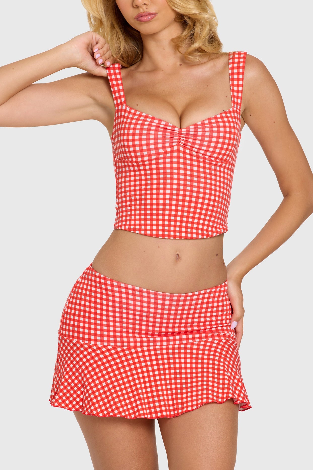 Modal Mid-Rise Skort in Red Gingham - 4