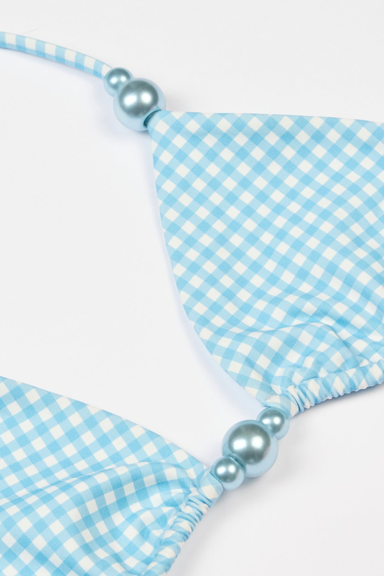 Triangle Bikini Top in Blue Gingham Print - 5